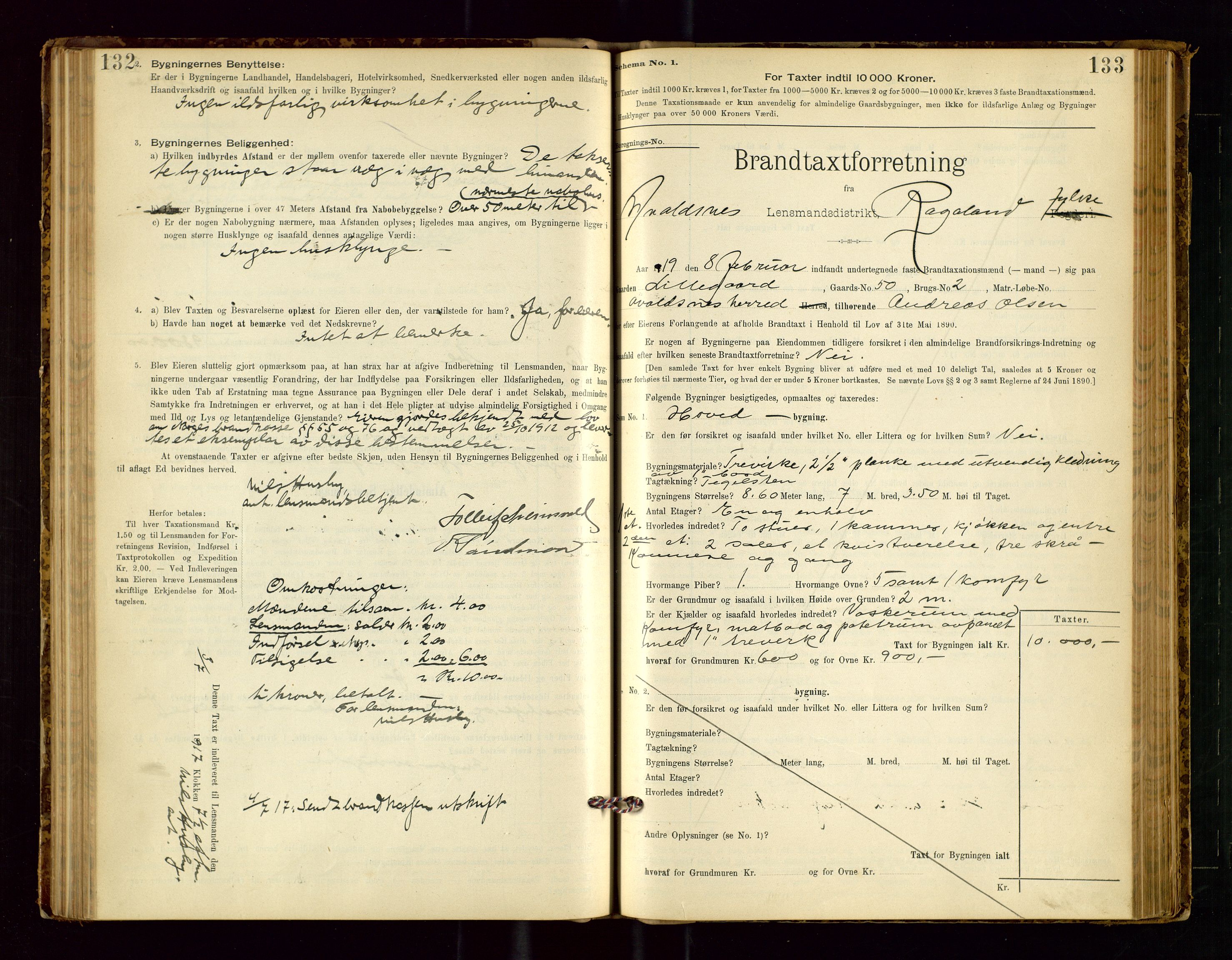 Avaldsnes lensmannskontor, SAST/A-100286/Gob/L0001: "Brandtaxationsprotokol for Avaldsnes Lensmandsdistrikt Ryfylke Fogderi", 1894-1925, p. 132-133