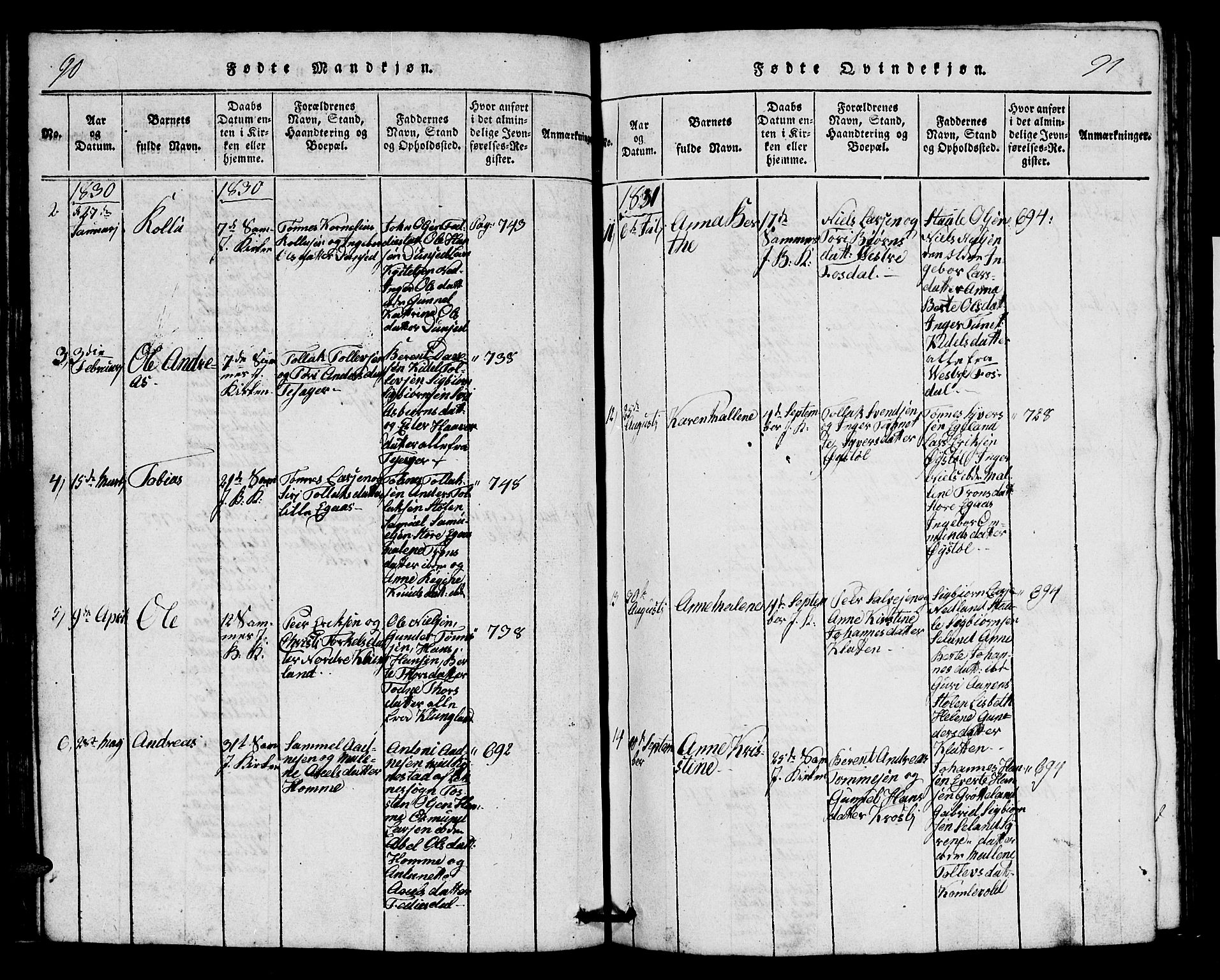 Bakke sokneprestkontor, SAK/1111-0002/F/Fb/Fbb/L0001: Parish register (copy) no. B 1, 1815-1835, p. 90-91