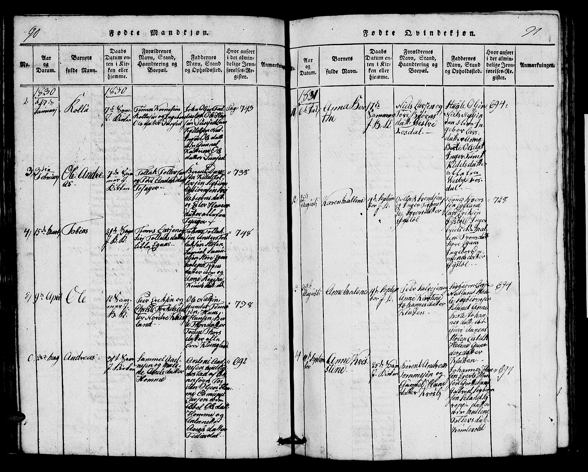 Bakke sokneprestkontor, AV/SAK-1111-0002/F/Fb/Fbb/L0001: Parish register (copy) no. B 1, 1815-1835, p. 90-91