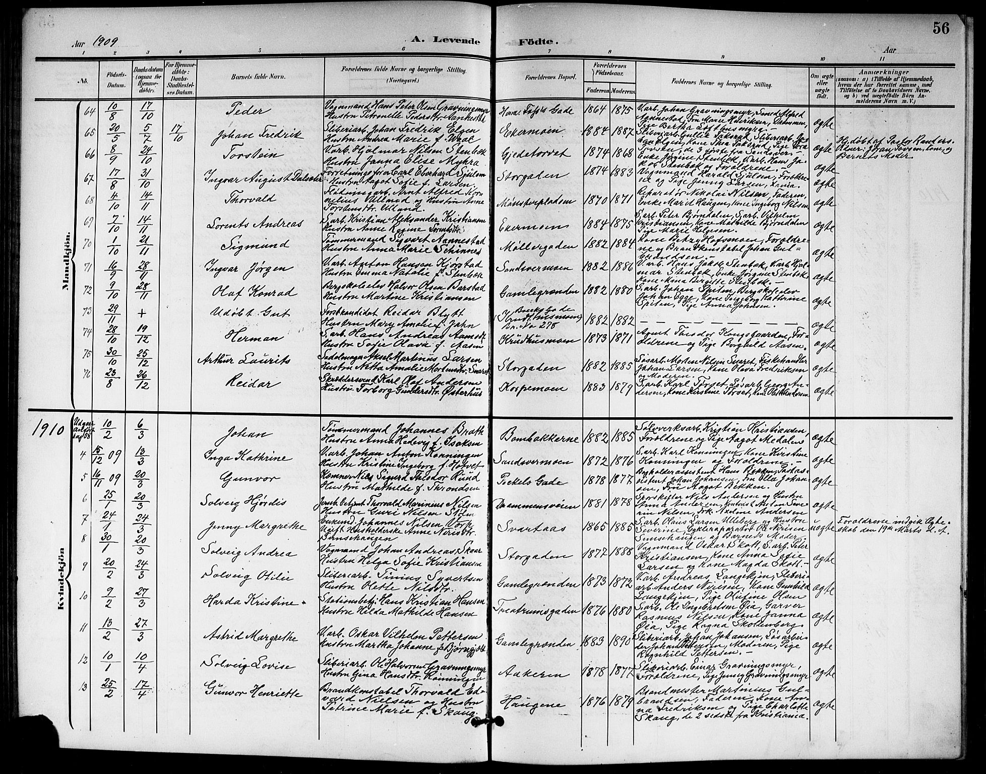 Kongsberg kirkebøker, SAKO/A-22/G/Ga/L0007: Parish register (copy) no. 7, 1901-1915, p. 56