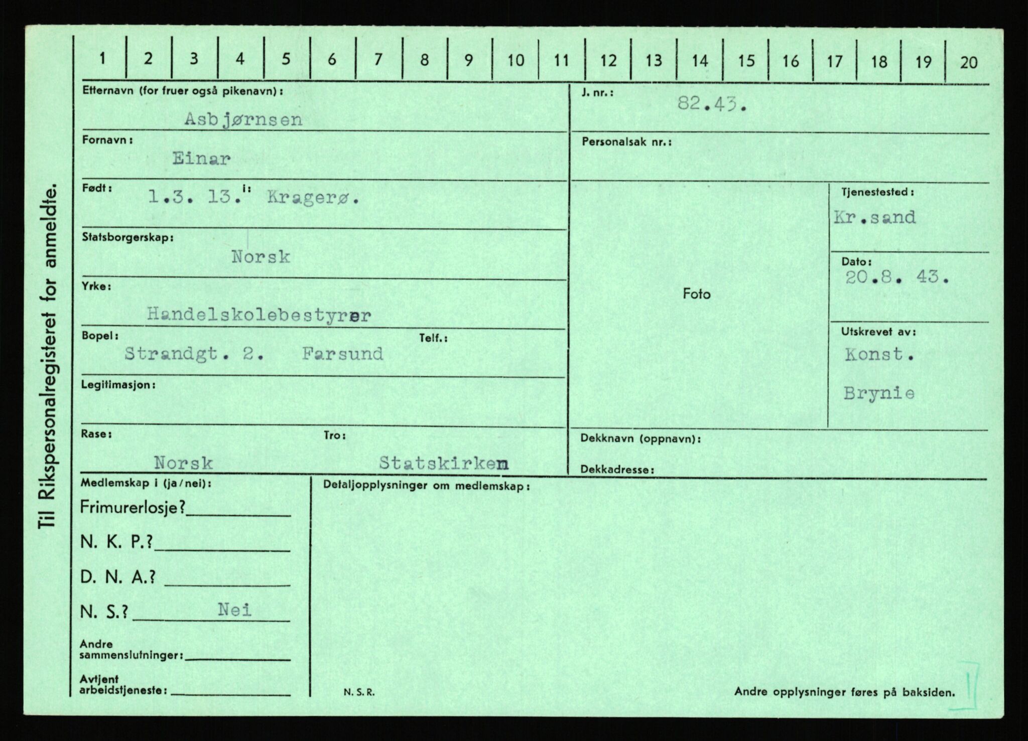 Statspolitiet - Hovedkontoret / Osloavdelingen, AV/RA-S-1329/C/Ca/L0002: Arneberg - Brand, 1943-1945, p. 354