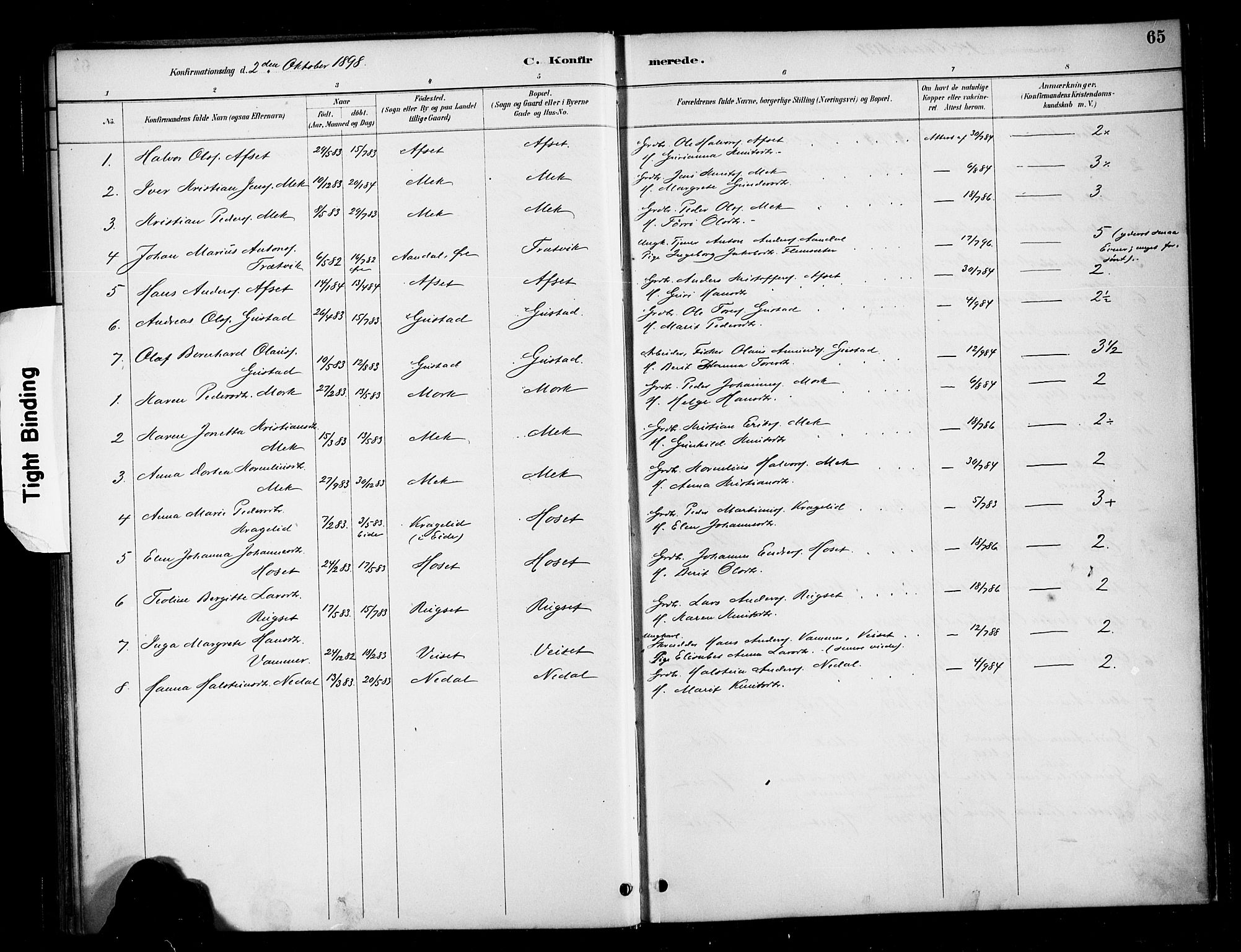 Ministerialprotokoller, klokkerbøker og fødselsregistre - Møre og Romsdal, SAT/A-1454/568/L0809: Parish register (official) no. 568A13, 1884-1900, p. 65