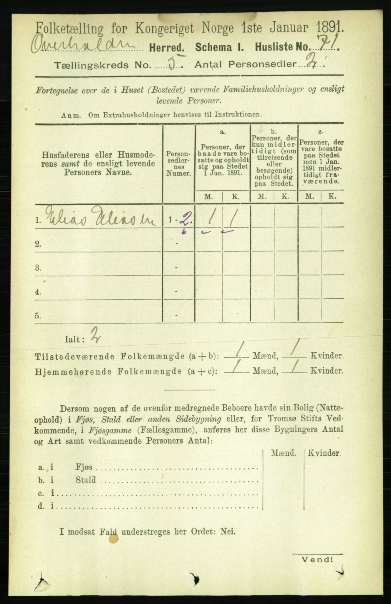 RA, 1891 census for 1744 Overhalla, 1891, p. 1665