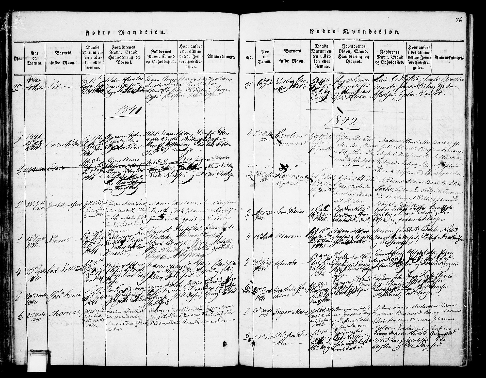 Skien kirkebøker, SAKO/A-302/F/Fa/L0005: Parish register (official) no. 5, 1814-1843, p. 76