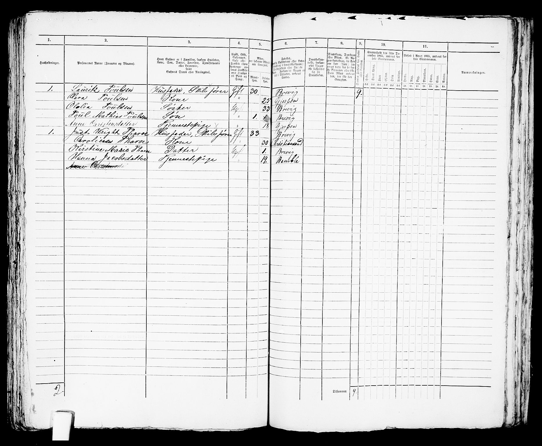 RA, 1865 census for Brevik, 1865, p. 650