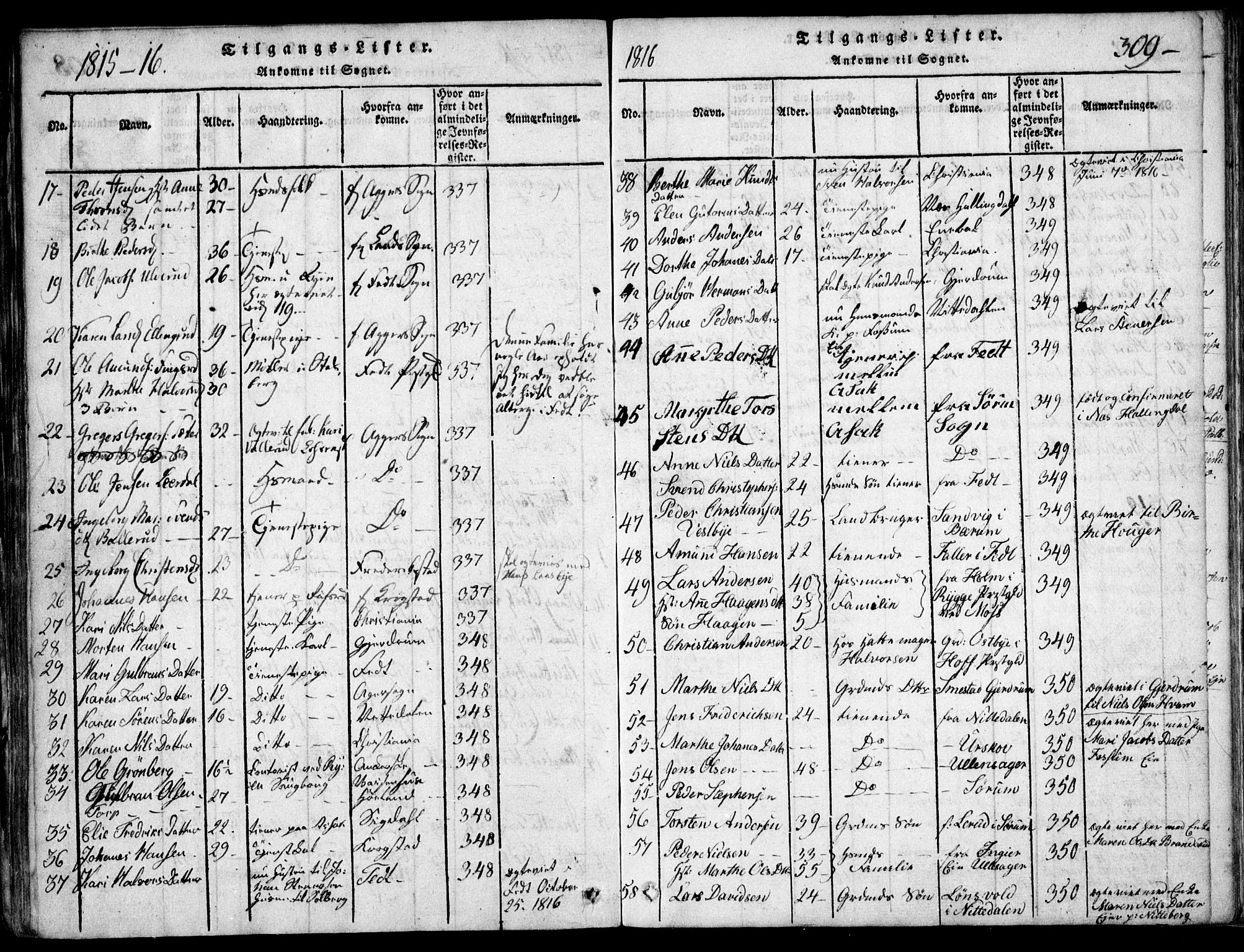 Skedsmo prestekontor Kirkebøker, SAO/A-10033a/F/Fa/L0008: Parish register (official) no. I 8, 1815-1829, p. 309