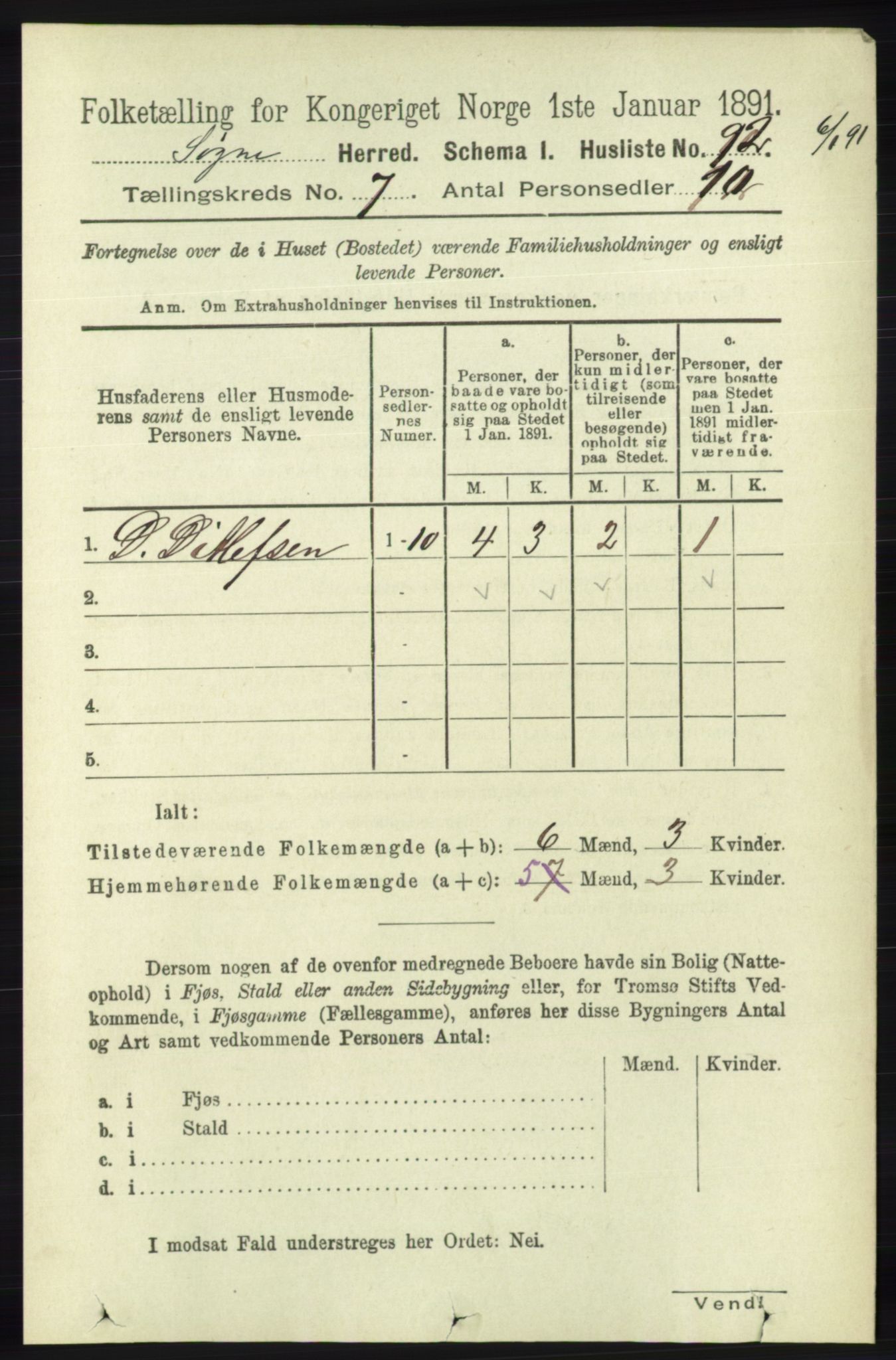 RA, 1891 census for 1018 Søgne, 1891, p. 1515