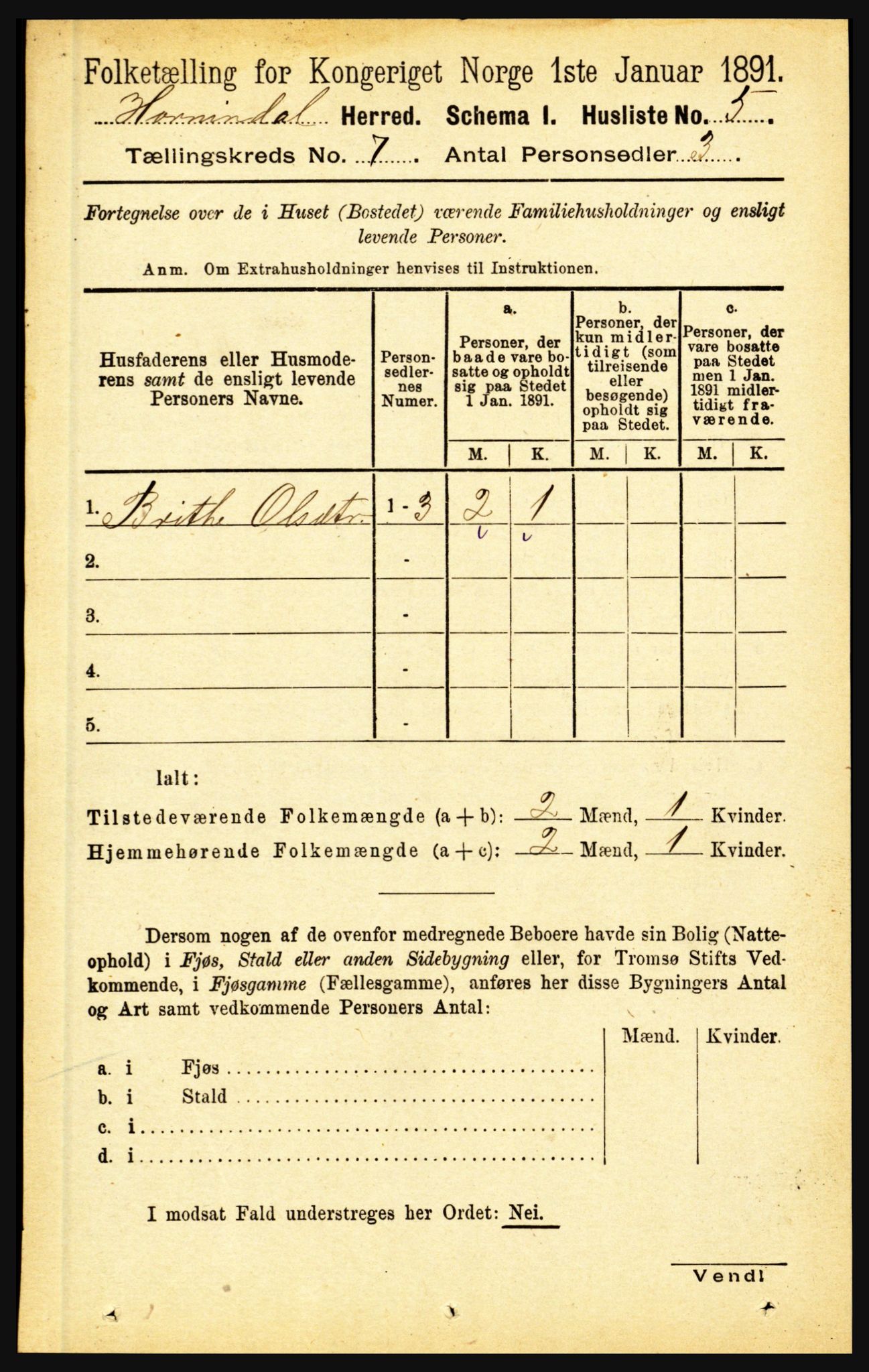 RA, 1891 census for 1444 Hornindal, 1891, p. 1731