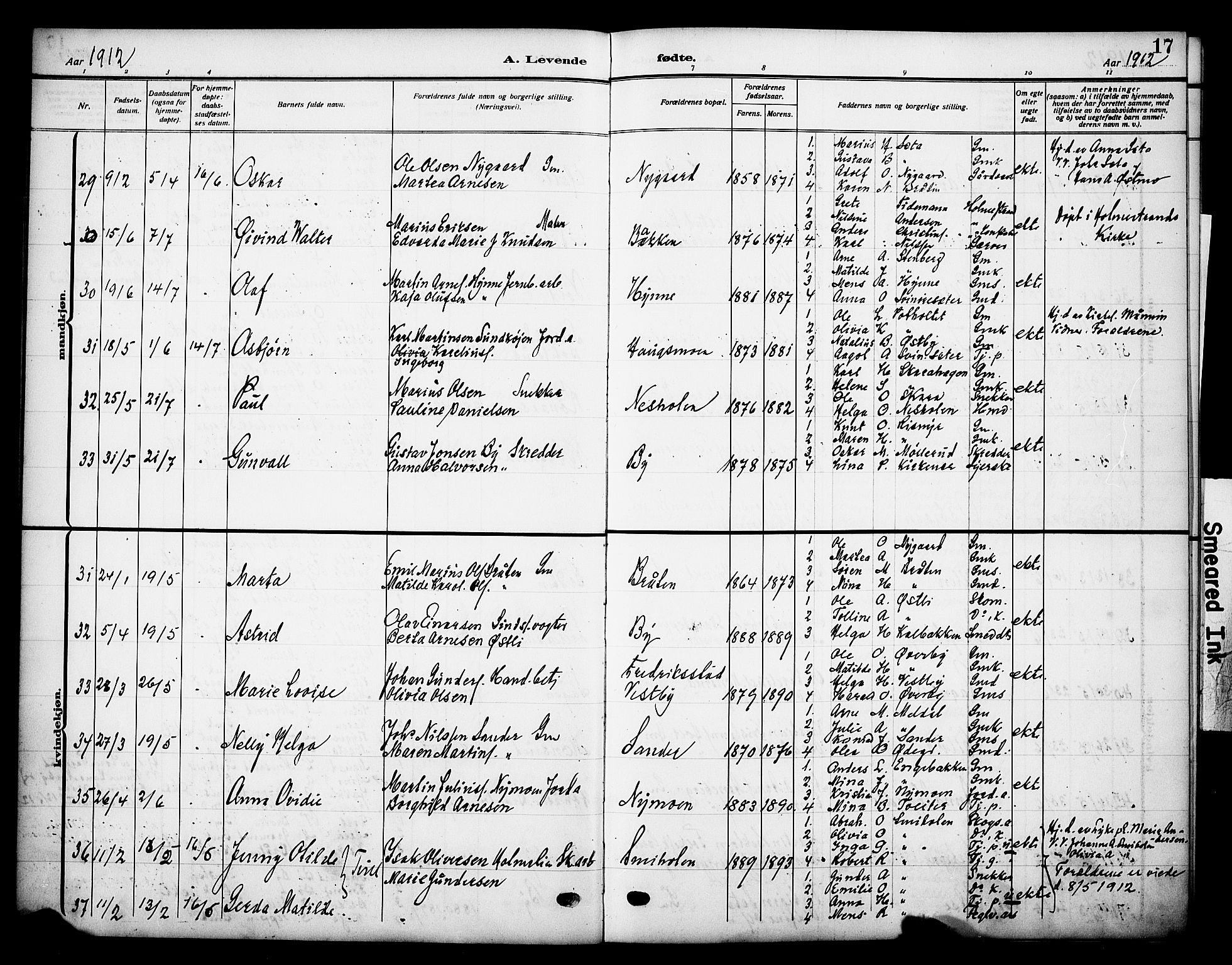 Grue prestekontor, AV/SAH-PREST-036/H/Ha/Haa/L0015: Parish register (official) no. 15, 1911-1922, p. 17