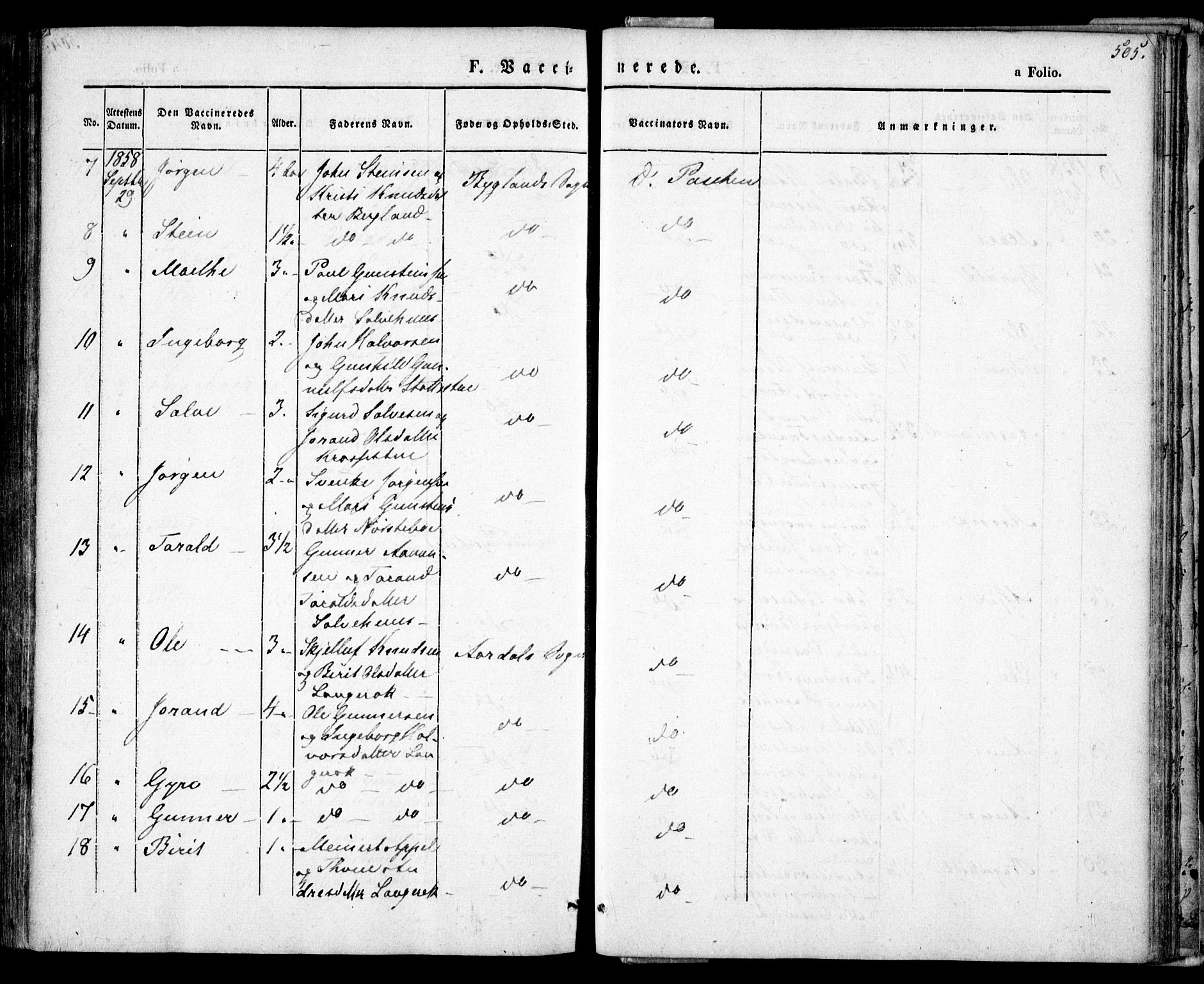 Bygland sokneprestkontor, AV/SAK-1111-0006/F/Fa/Fab/L0004: Parish register (official) no. A 4, 1842-1858, p. 505