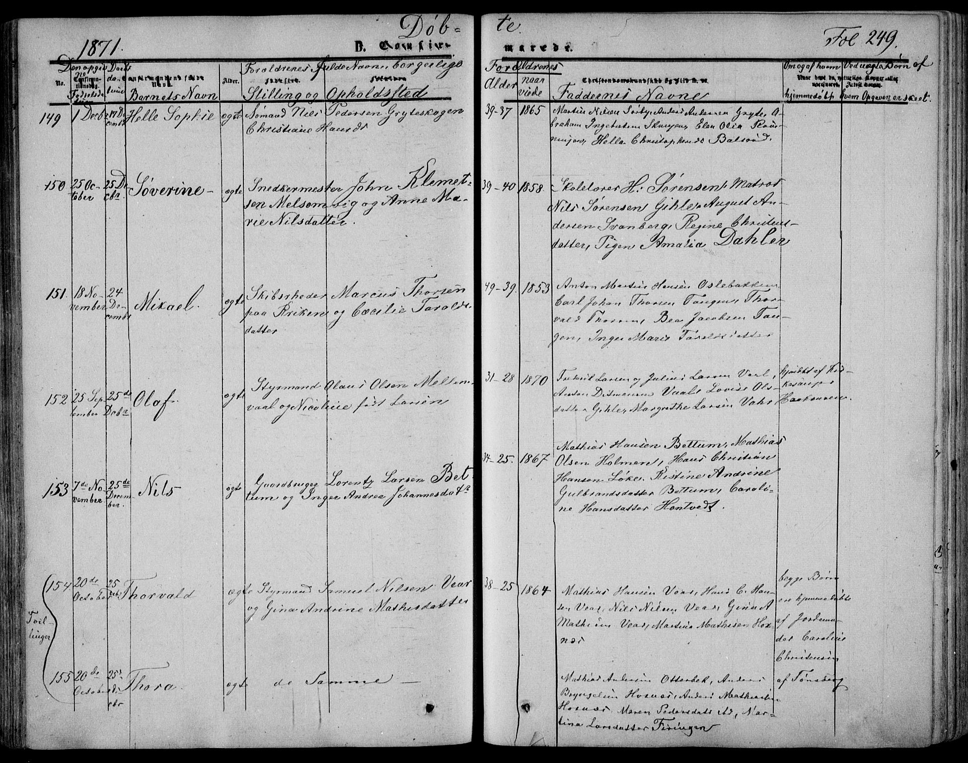 Stokke kirkebøker, AV/SAKO-A-320/F/Fa/L0008: Parish register (official) no. I 8, 1858-1871, p. 249