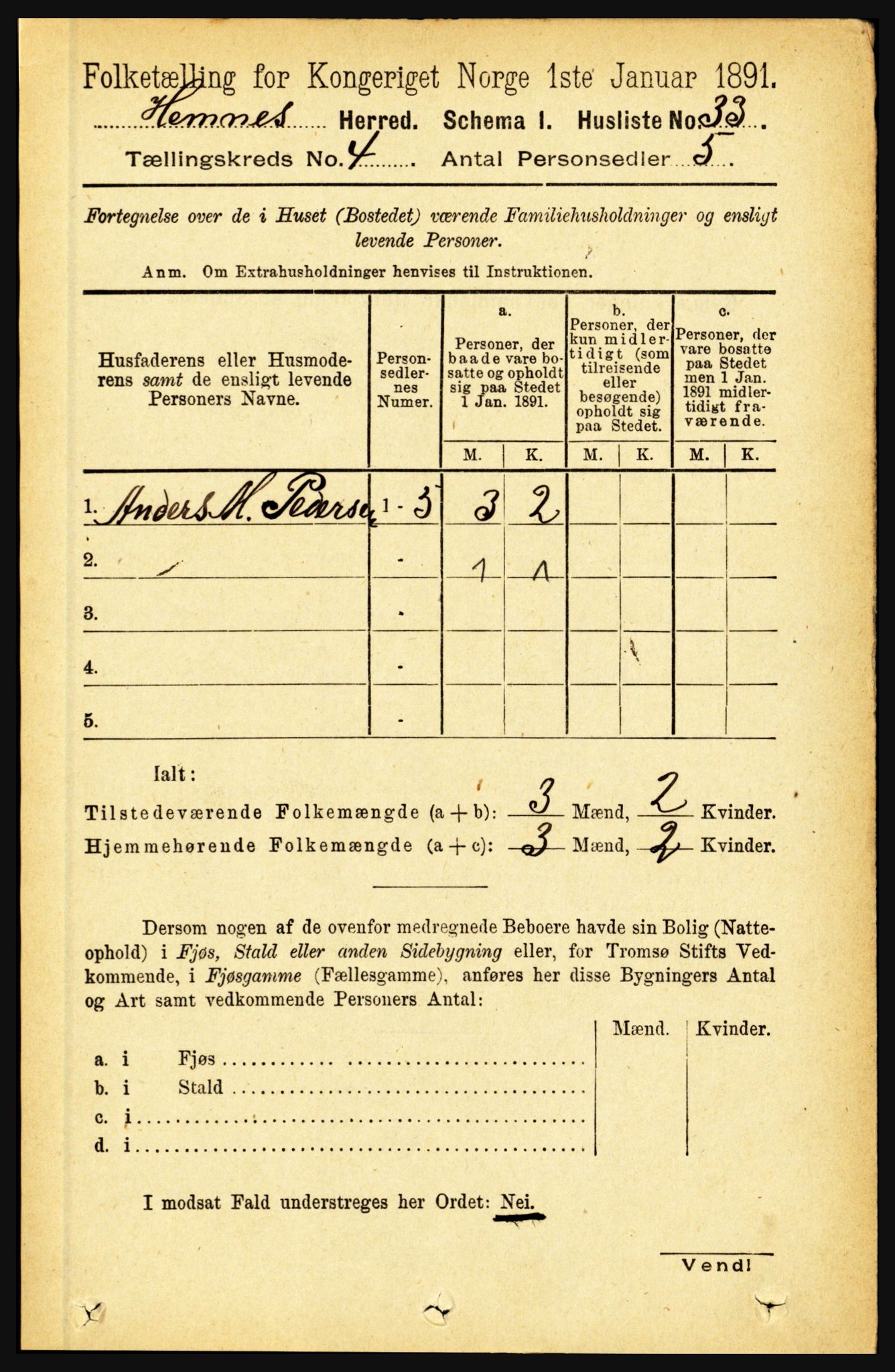 RA, 1891 census for 1832 Hemnes, 1891, p. 2233