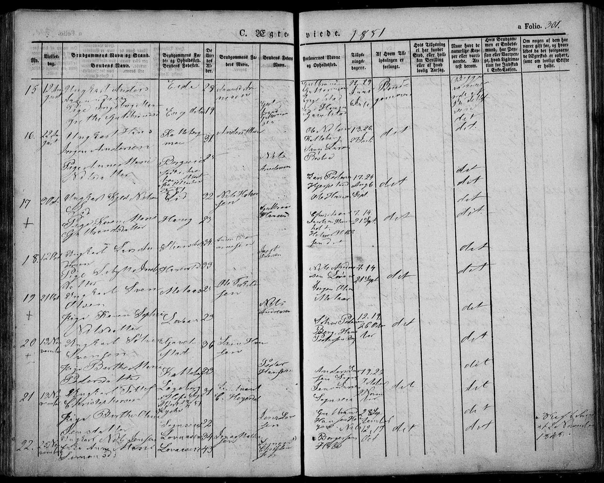 Lardal kirkebøker, SAKO/A-350/F/Fa/L0006: Parish register (official) no. I 6, 1835-1860, p. 301