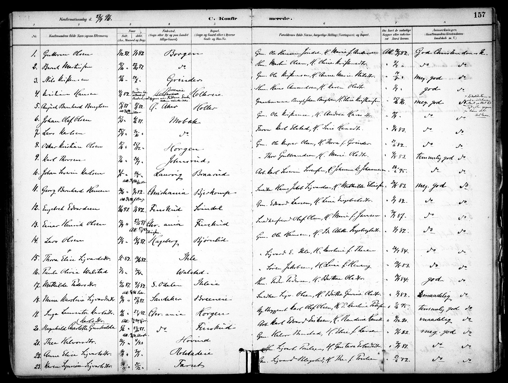 Nes prestekontor Kirkebøker, SAO/A-10410/F/Fb/L0002: Parish register (official) no. II 2, 1883-1918, p. 157