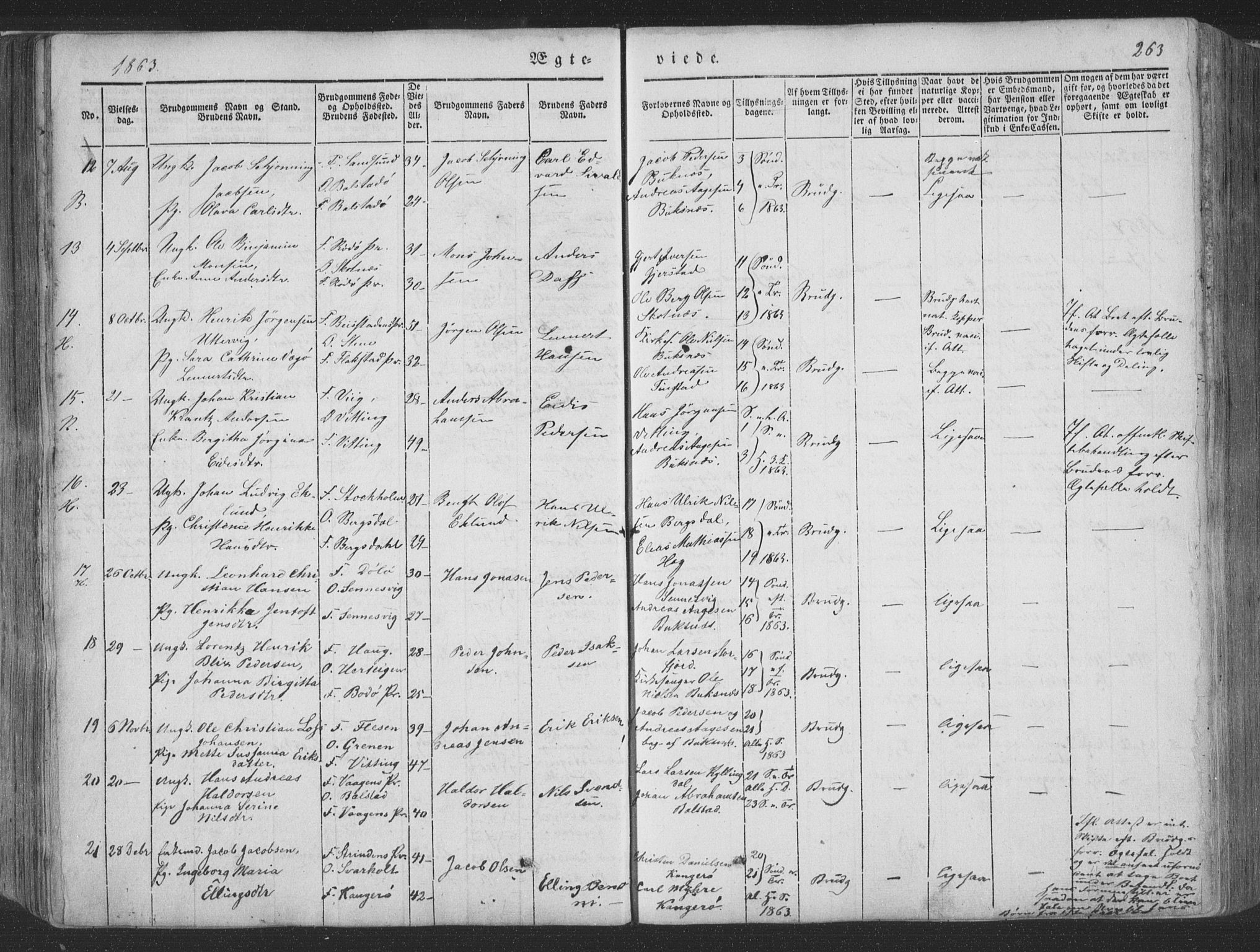 Ministerialprotokoller, klokkerbøker og fødselsregistre - Nordland, AV/SAT-A-1459/881/L1165: Parish register (copy) no. 881C02, 1854-1876, p. 263