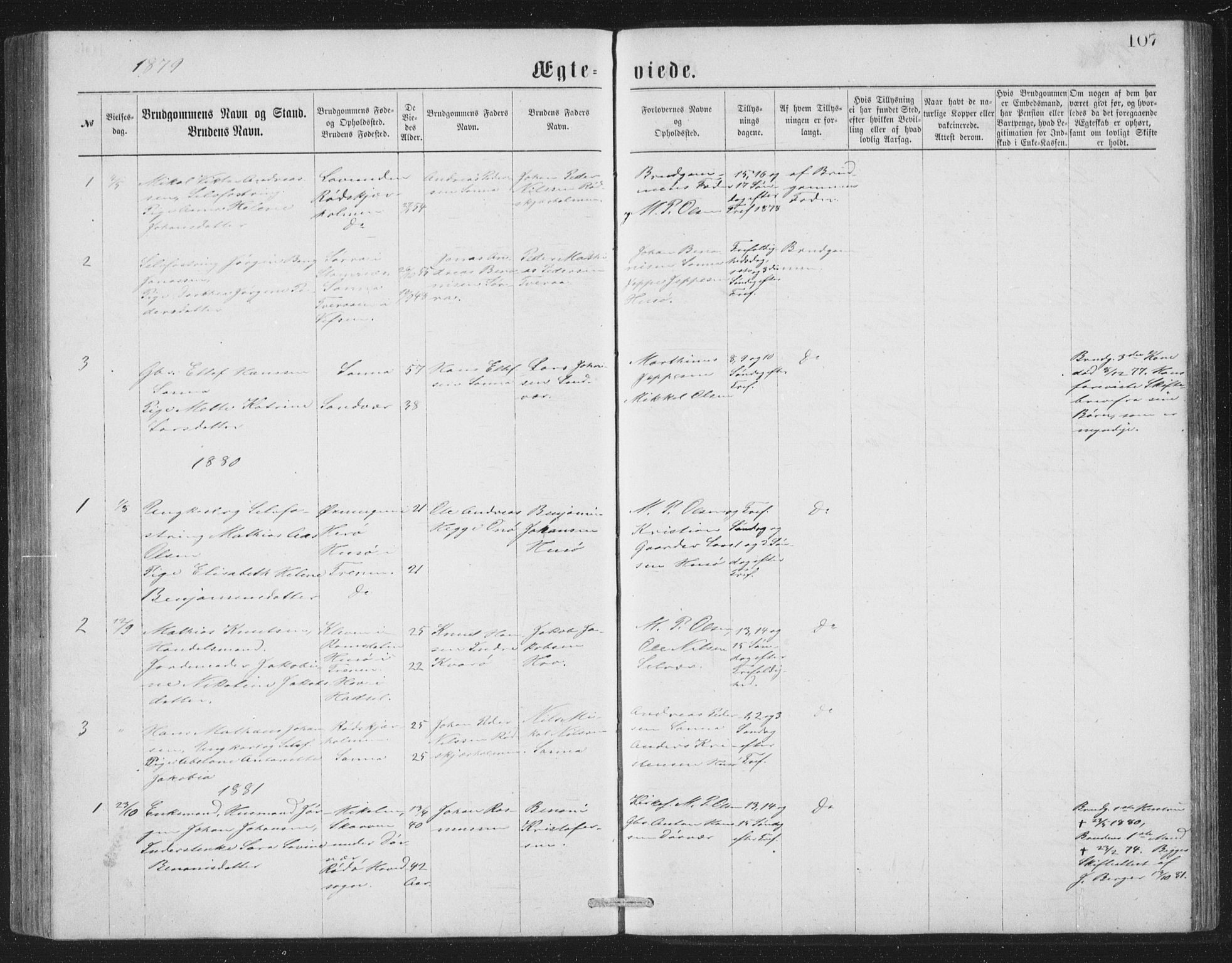 Ministerialprotokoller, klokkerbøker og fødselsregistre - Nordland, AV/SAT-A-1459/840/L0582: Parish register (copy) no. 840C02, 1874-1900, p. 107