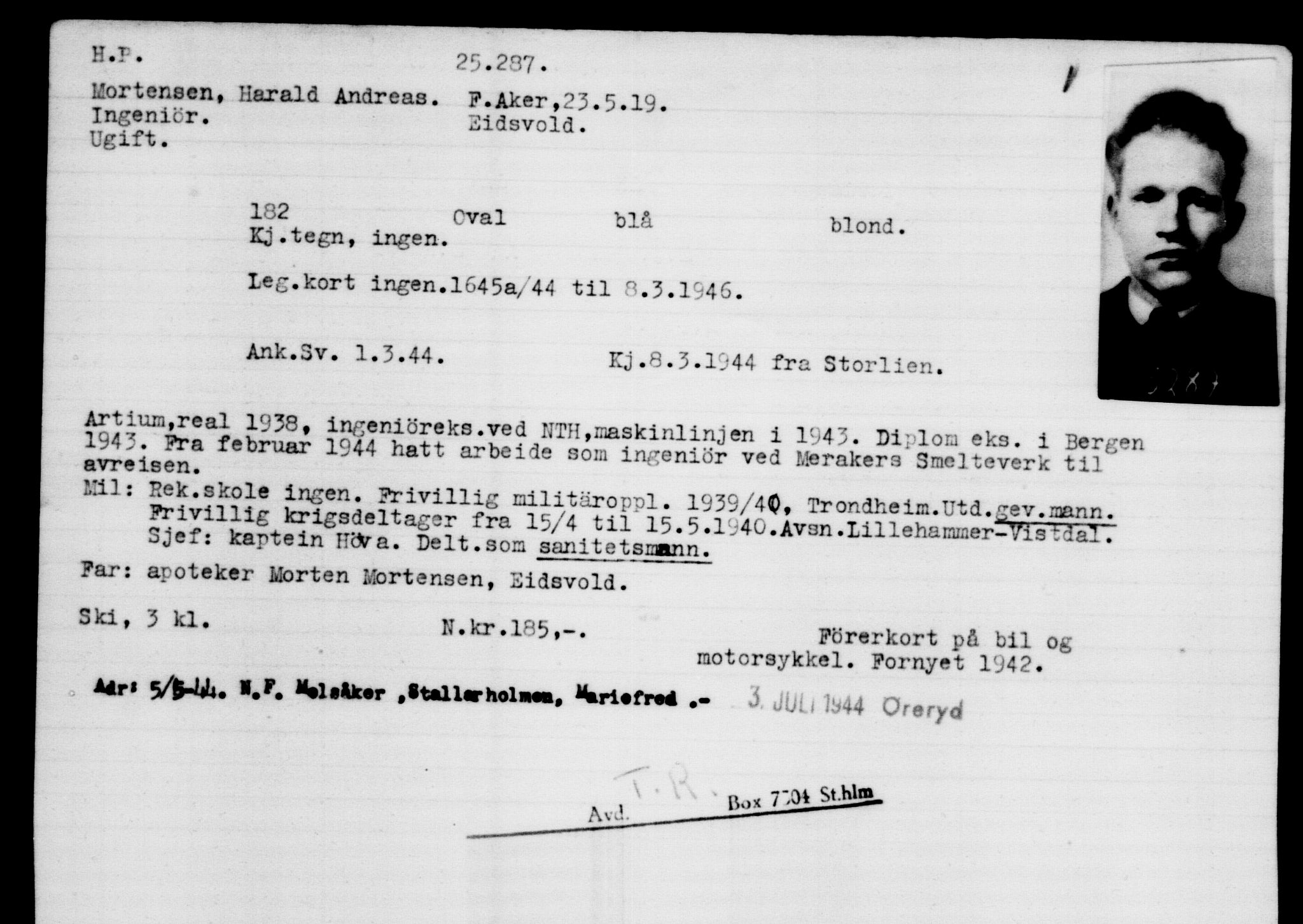 Den Kgl. Norske Legasjons Flyktningskontor, RA/S-6753/V/Va/L0010: Kjesäterkartoteket.  Flyktningenr. 22000-25314, 1940-1945, p. 3455