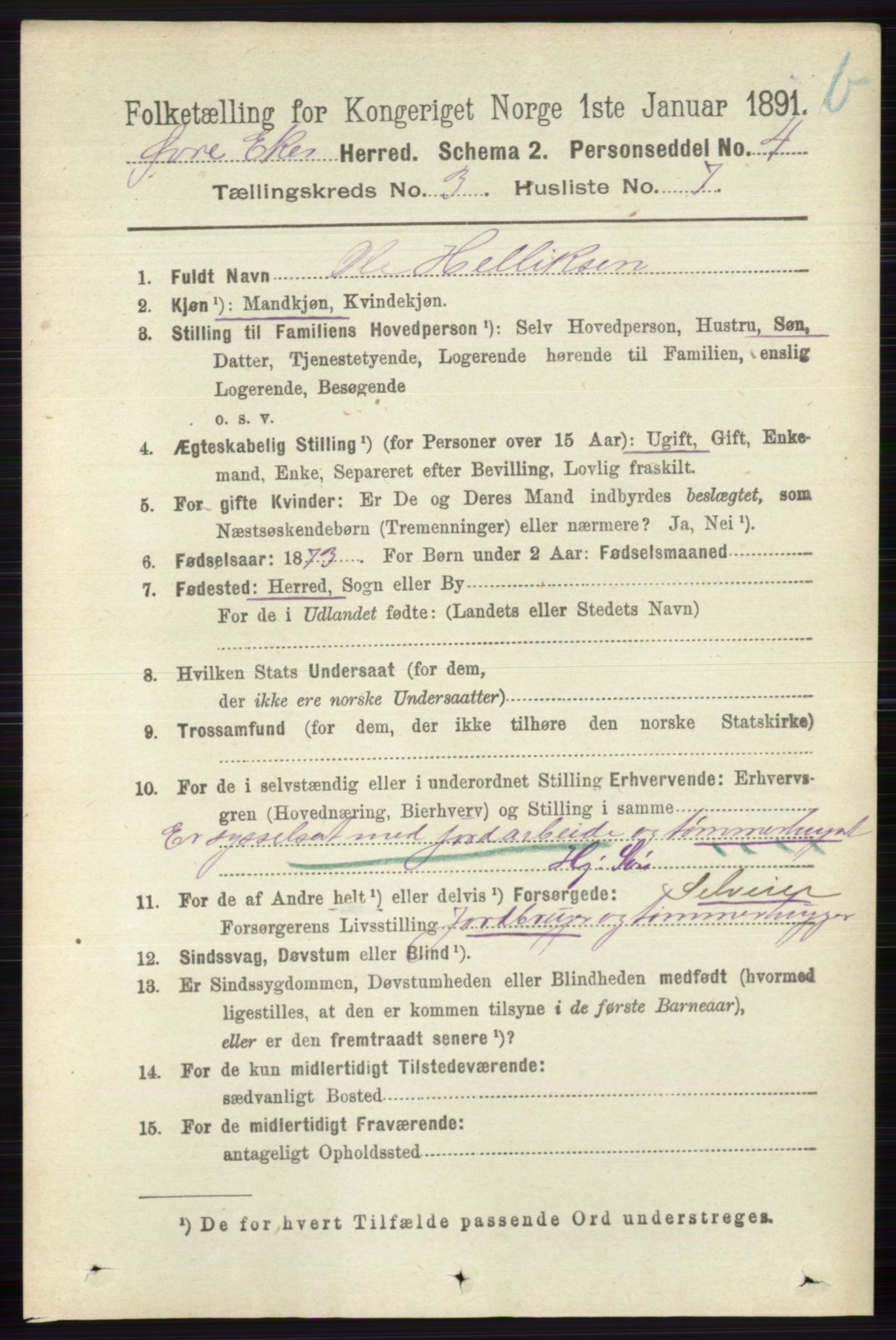 RA, 1891 census for 0624 Øvre Eiker, 1891, p. 9105