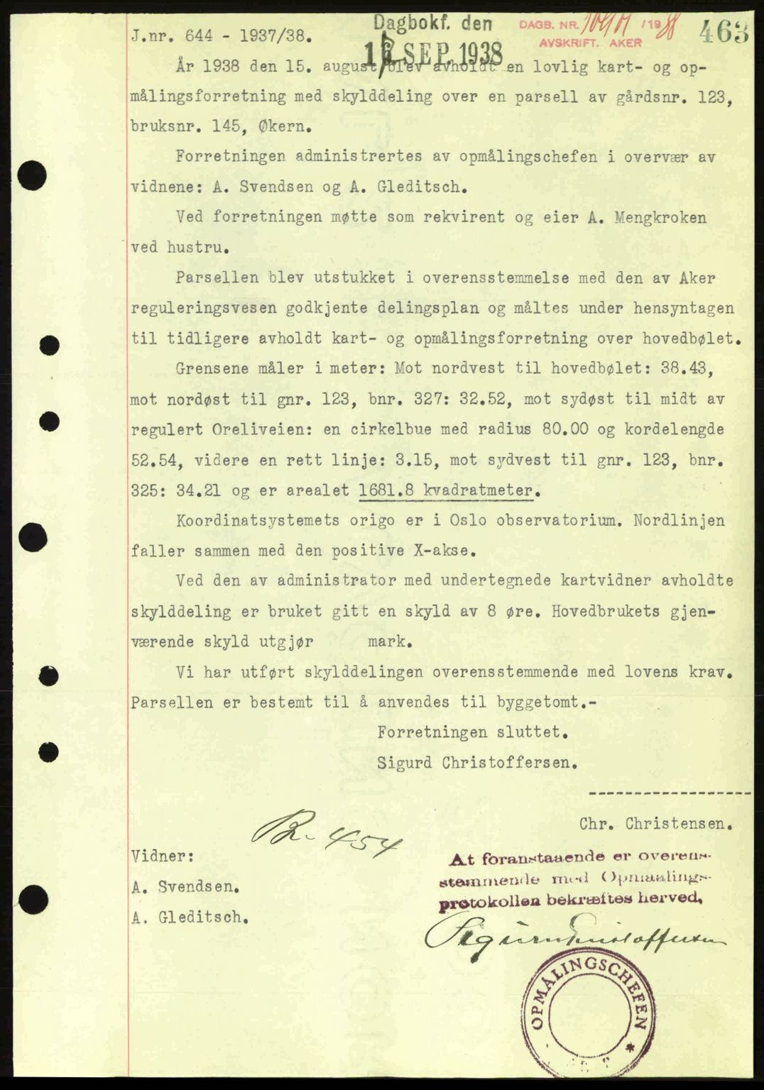 Aker herredsskriveri, SAO/A-10896/G/Gb/Gba/Gbab/L0025: Mortgage book no. A154-155, 1938-1938, Diary no: : 10971/1938