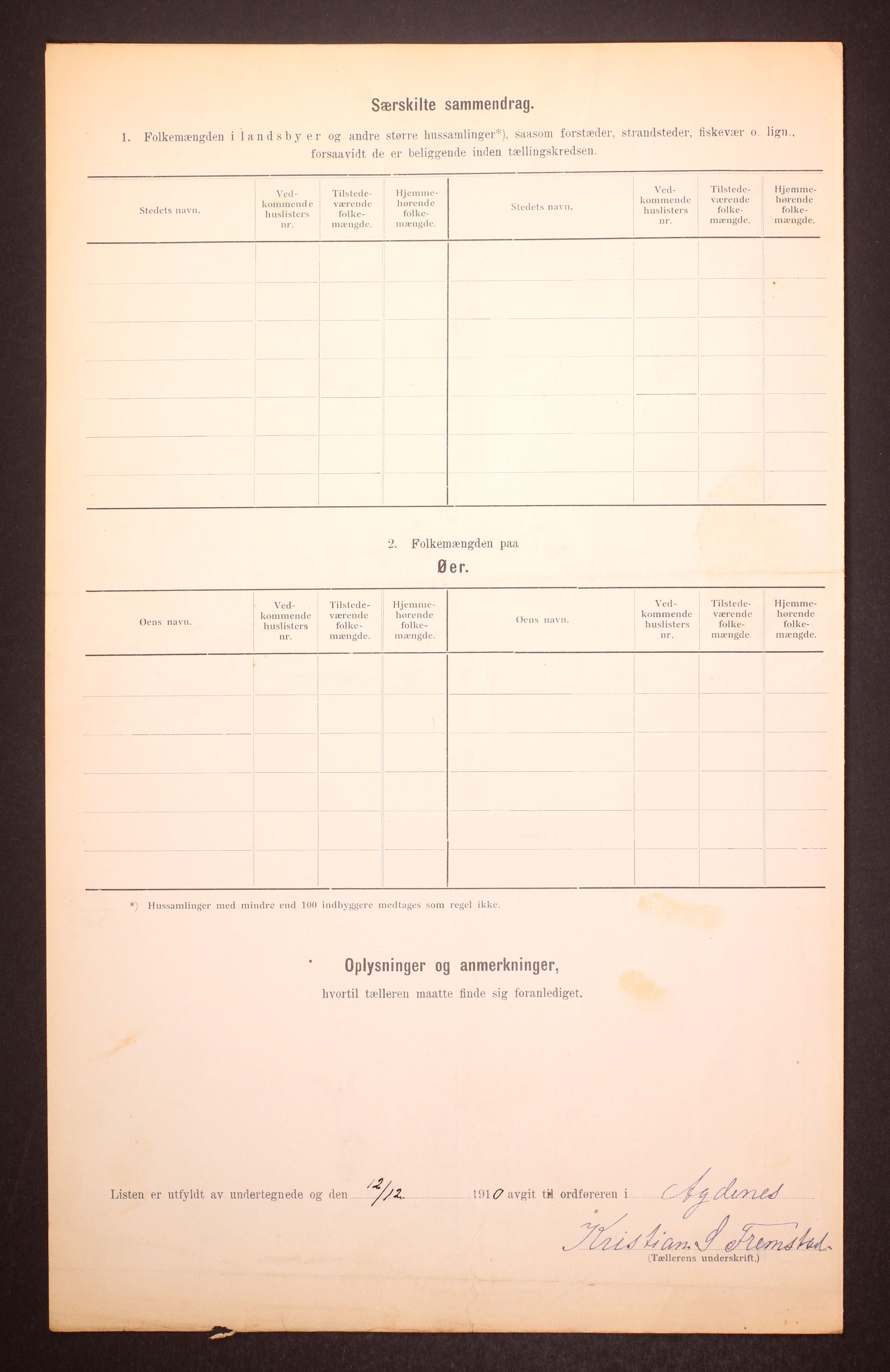 RA, 1910 census for Agdenes, 1910, p. 9