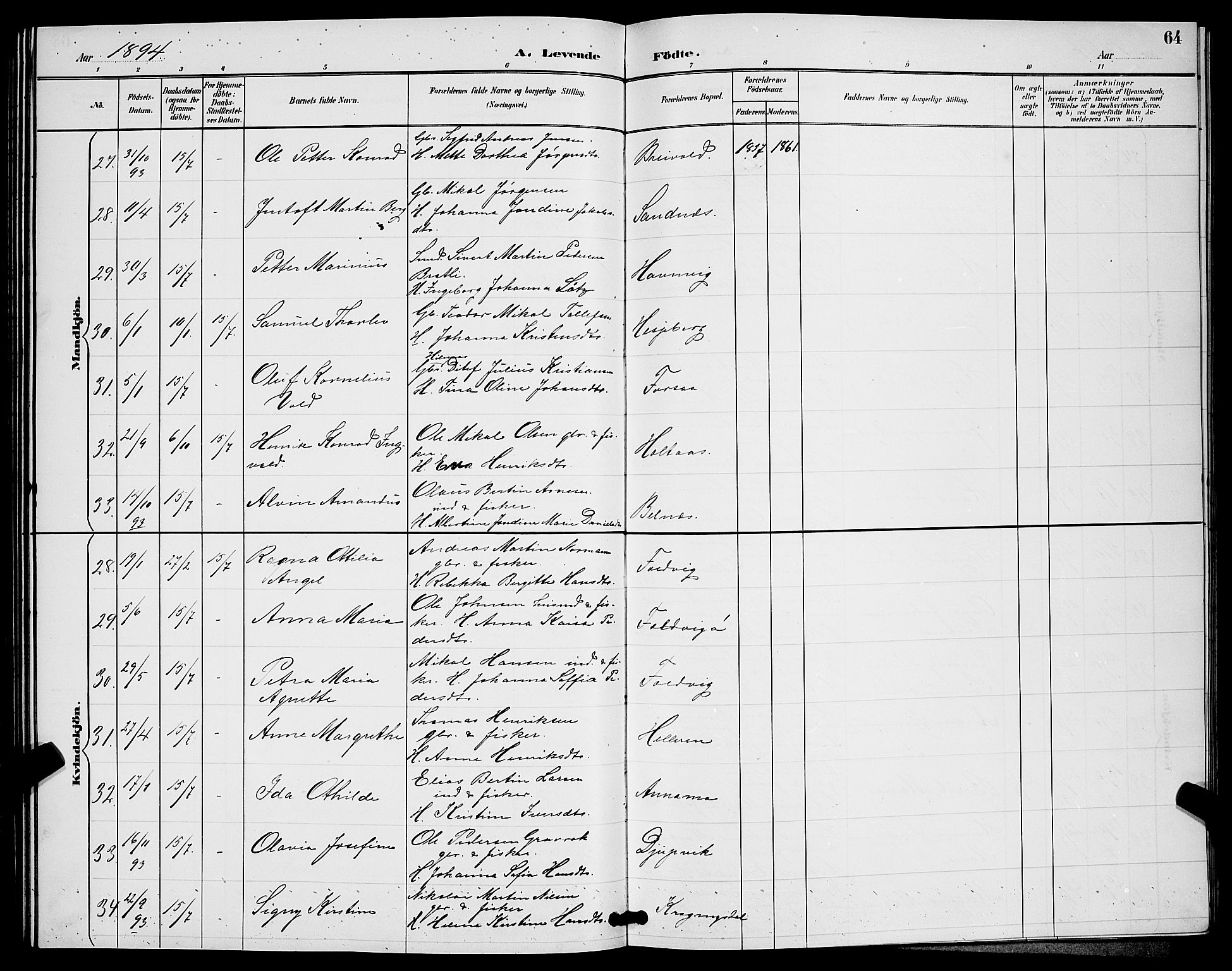 Ibestad sokneprestembete, AV/SATØ-S-0077/H/Ha/Hab/L0008klokker: Parish register (copy) no. 8, 1890-1903, p. 64
