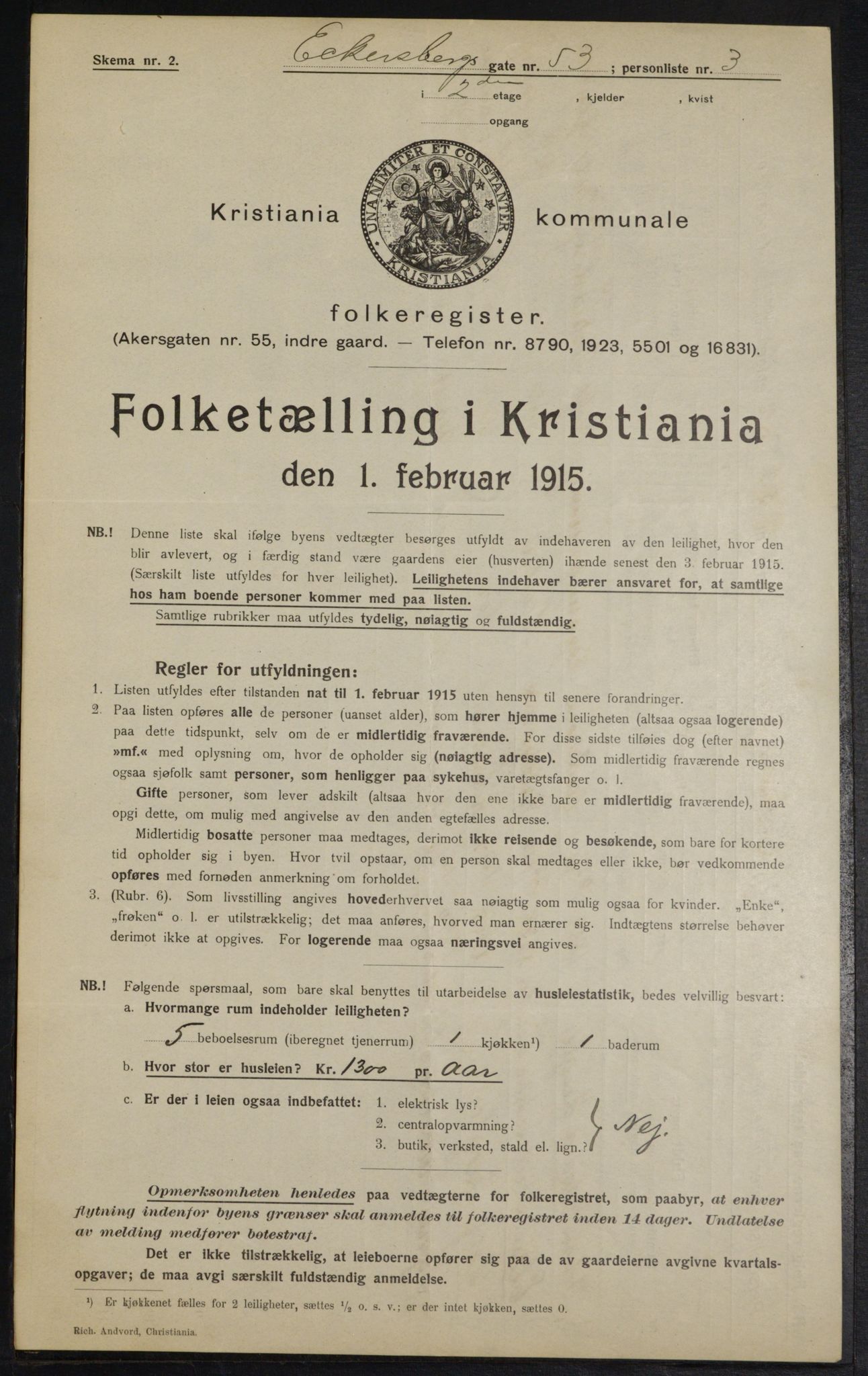 OBA, Municipal Census 1915 for Kristiania, 1915, p. 18250