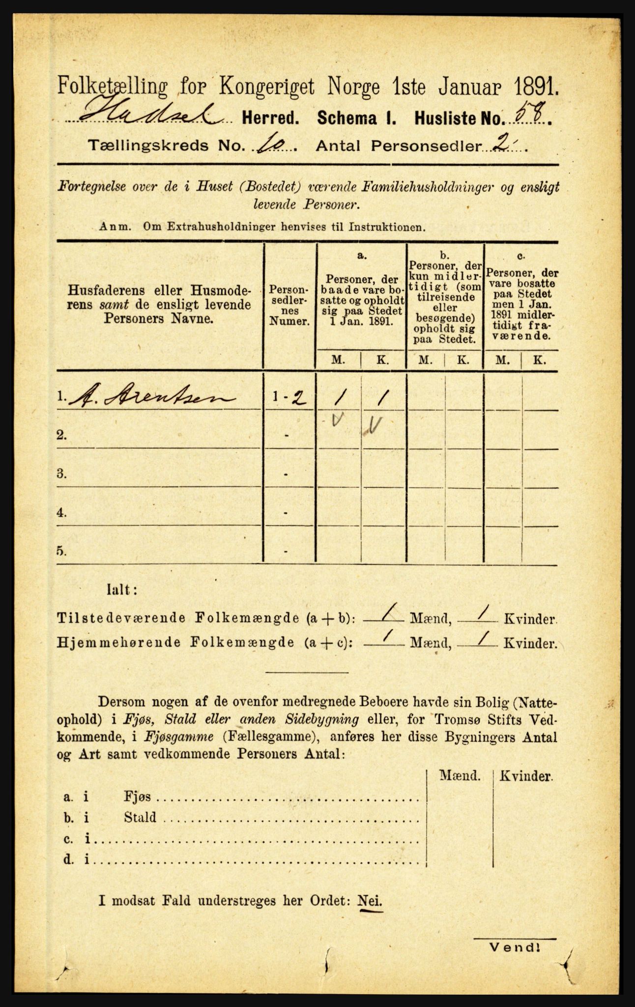 RA, 1891 census for 1866 Hadsel, 1891, p. 4190