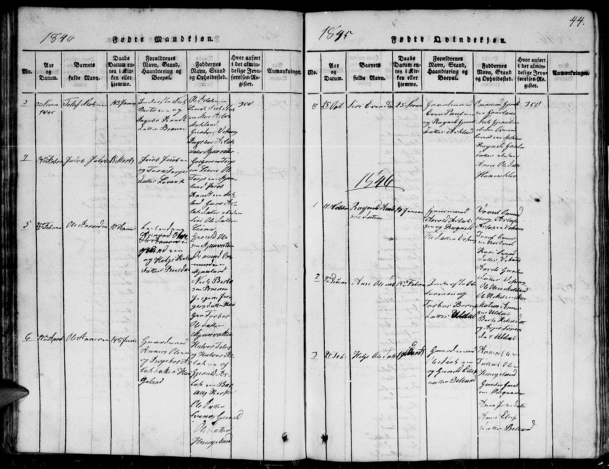 Herefoss sokneprestkontor, SAK/1111-0019/F/Fb/Fbc/L0001: Parish register (copy) no. B 1, 1816-1866, p. 44