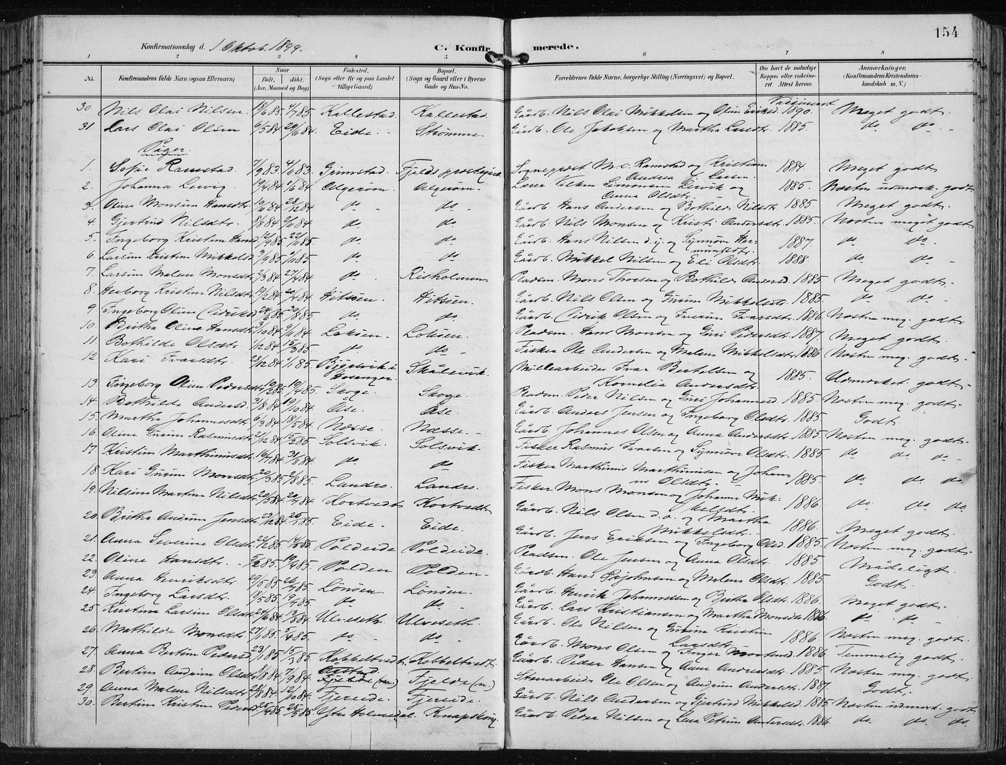 Fjell sokneprestembete, AV/SAB-A-75301/H/Haa: Parish register (official) no. A  9, 1899-1910, p. 154