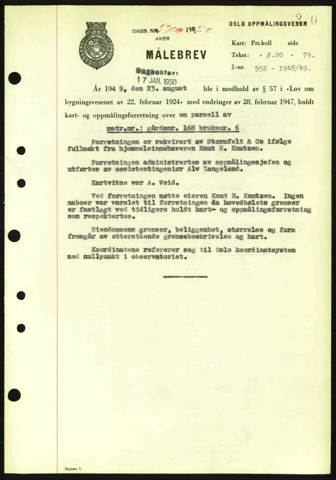 Oslo byskriverembete, AV/SAO-A-10227/G/Gb/Gbd/Gbda/L0017: Mortgage book no. A215, 1949-1950, Diary no: : 579/1950