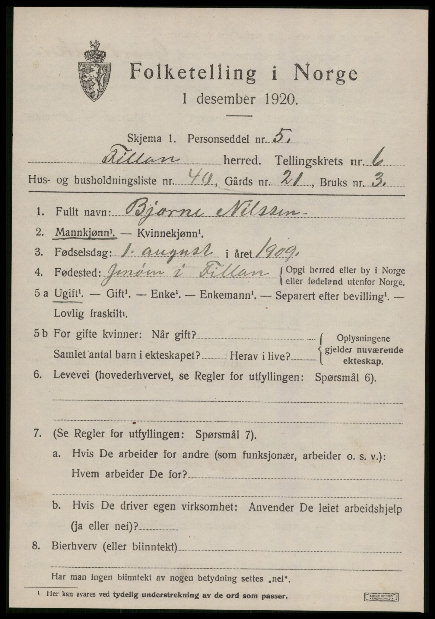 SAT, 1920 census for Fillan, 1920, p. 3040