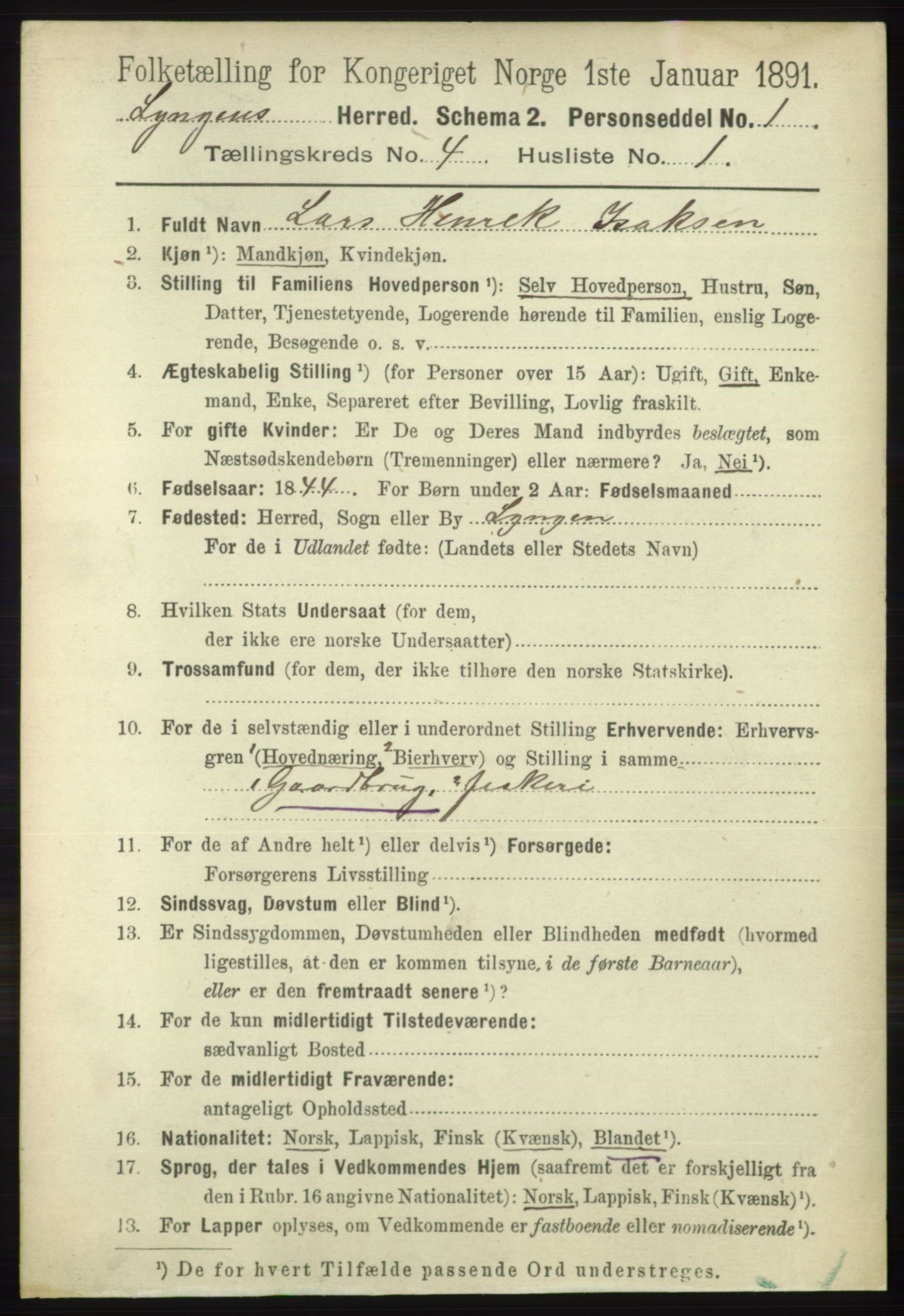 RA, 1891 census for 1938 Lyngen, 1891, p. 3667