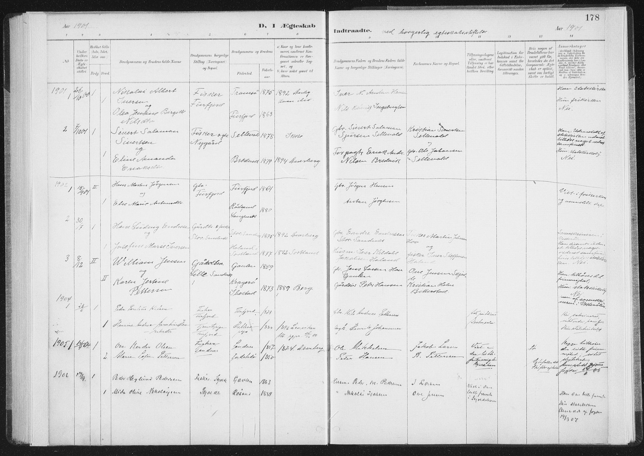 Ministerialprotokoller, klokkerbøker og fødselsregistre - Nordland, AV/SAT-A-1459/898/L1422: Parish register (official) no. 898A02, 1887-1908, p. 178