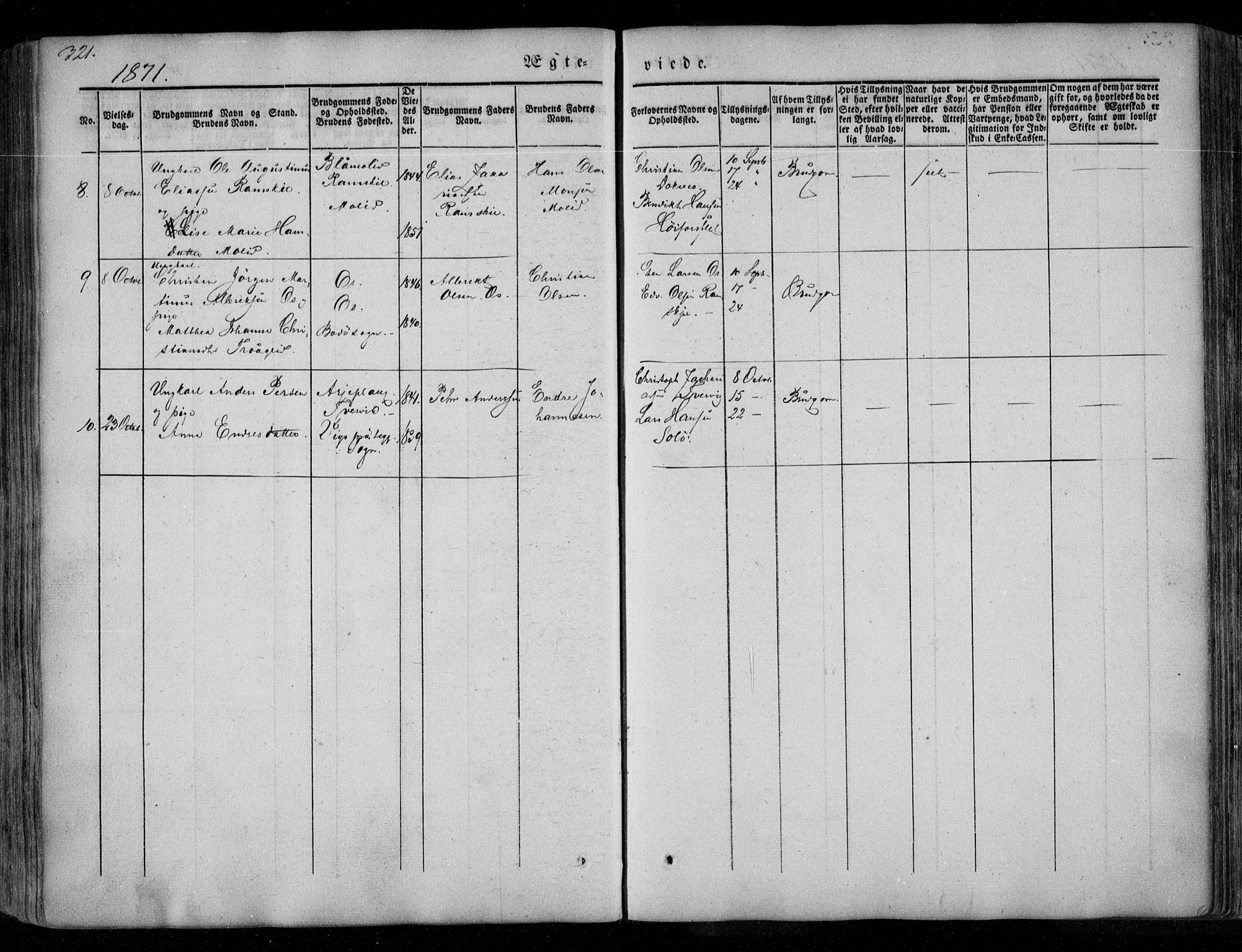 Ministerialprotokoller, klokkerbøker og fødselsregistre - Nordland, AV/SAT-A-1459/846/L0644: Parish register (official) no. 846A02, 1837-1872, p. 321