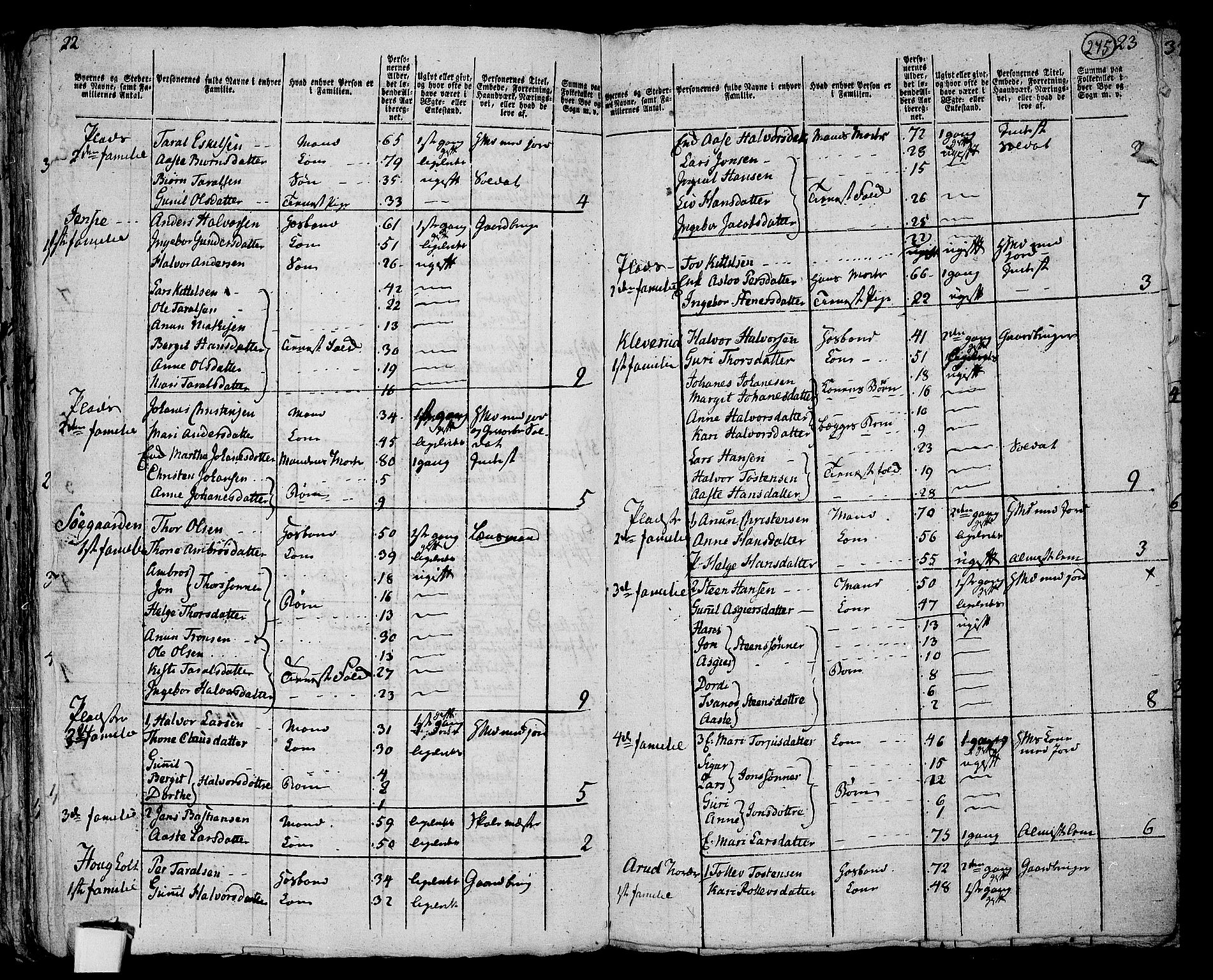 RA, 1801 census for 0822P Sauherad, 1801, p. 274b-275a