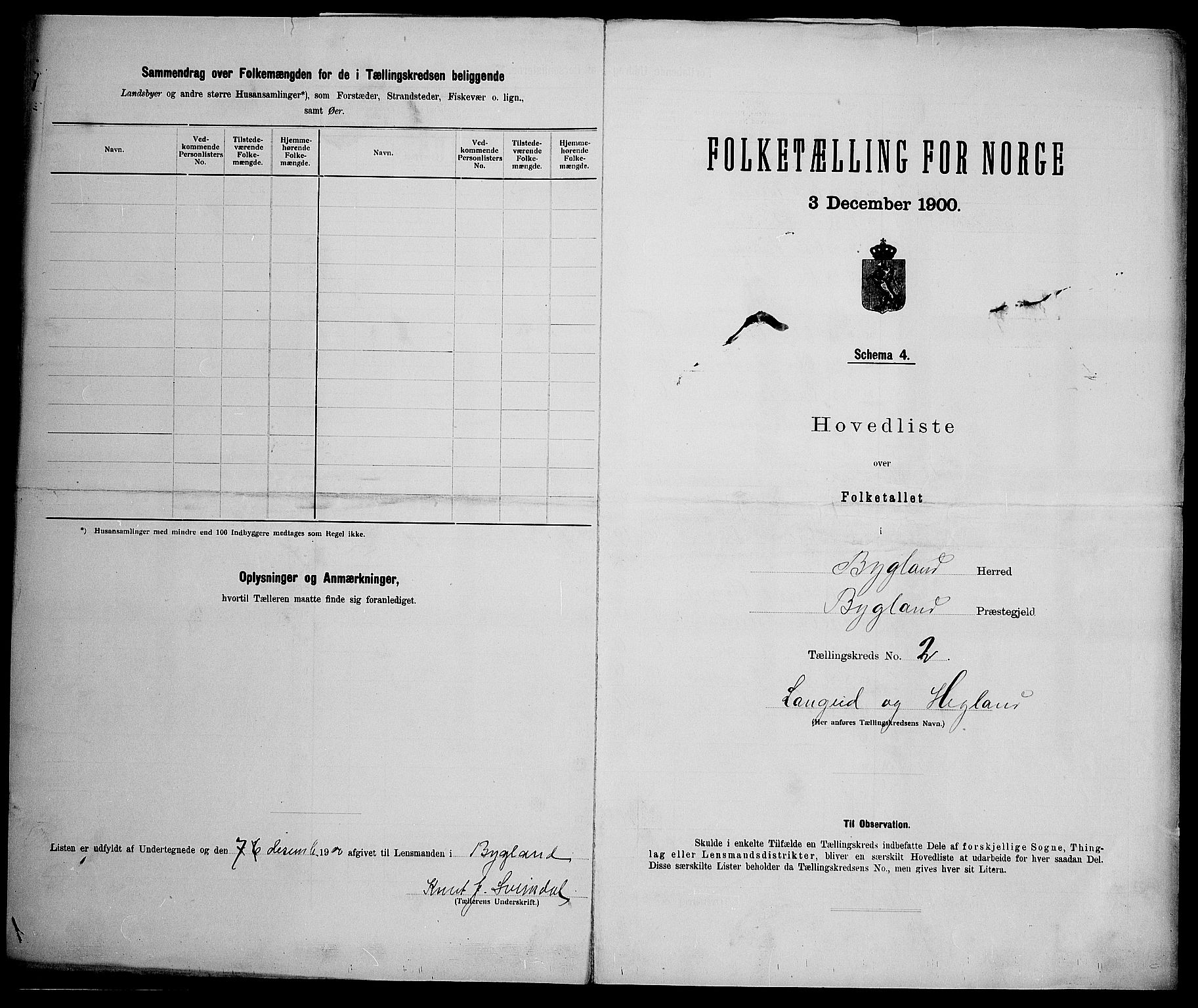 SAK, 1900 census for Bygland, 1900, p. 18