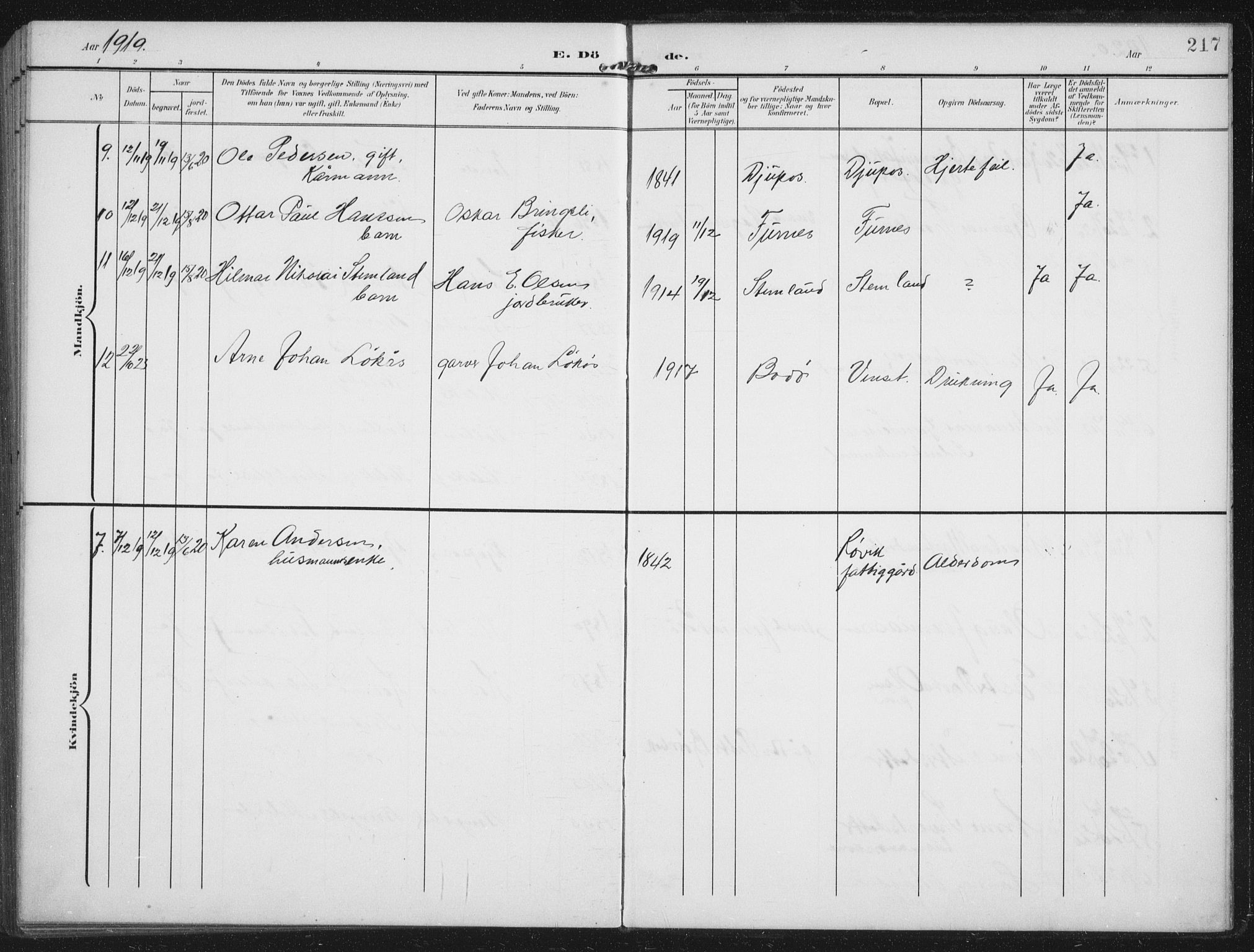 Ministerialprotokoller, klokkerbøker og fødselsregistre - Nordland, AV/SAT-A-1459/851/L0726: Parish register (copy) no. 851C01, 1902-1924, p. 217