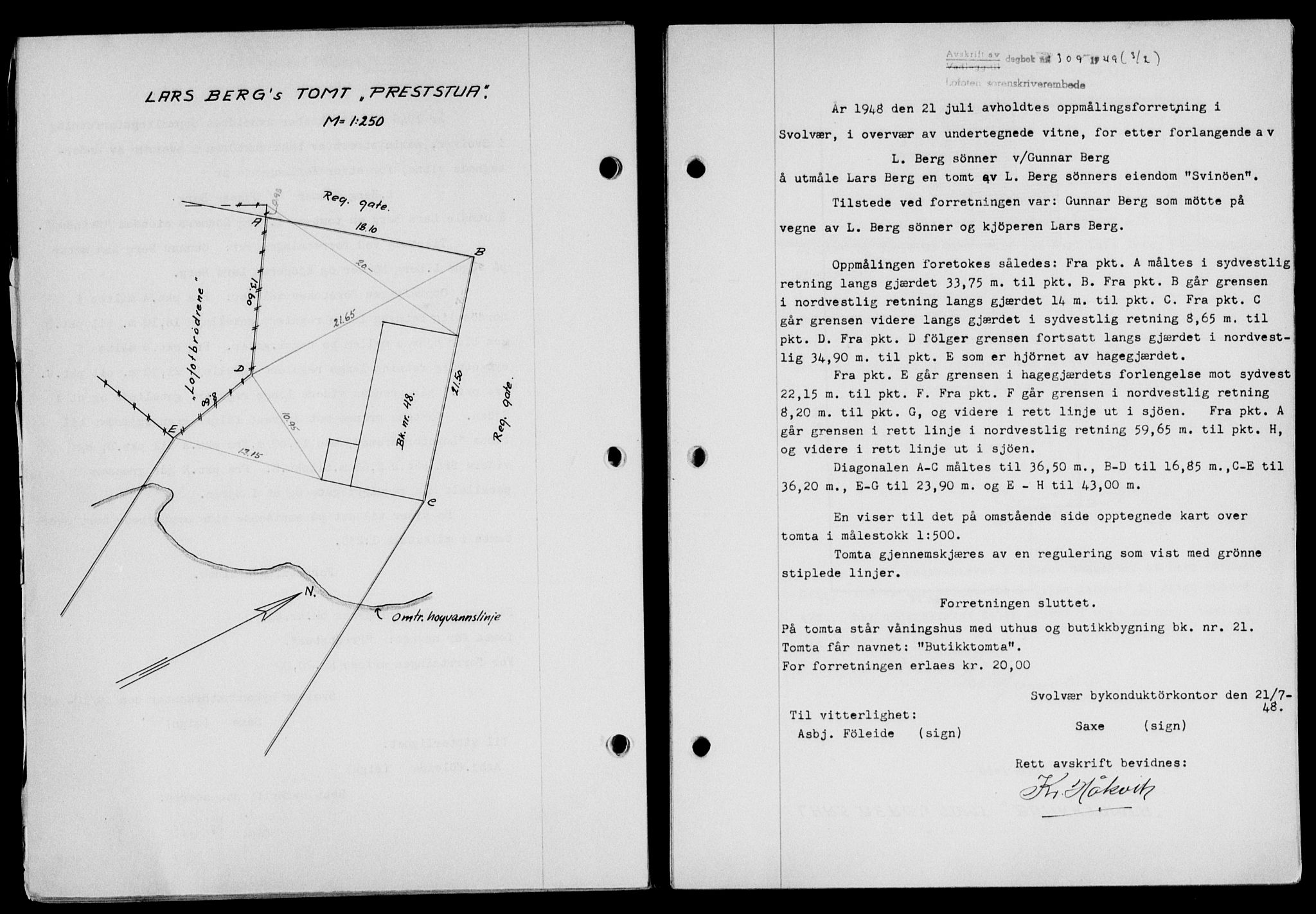 Lofoten sorenskriveri, SAT/A-0017/1/2/2C/L0020a: Mortgage book no. 20a, 1948-1949, Diary no: : 309/1949