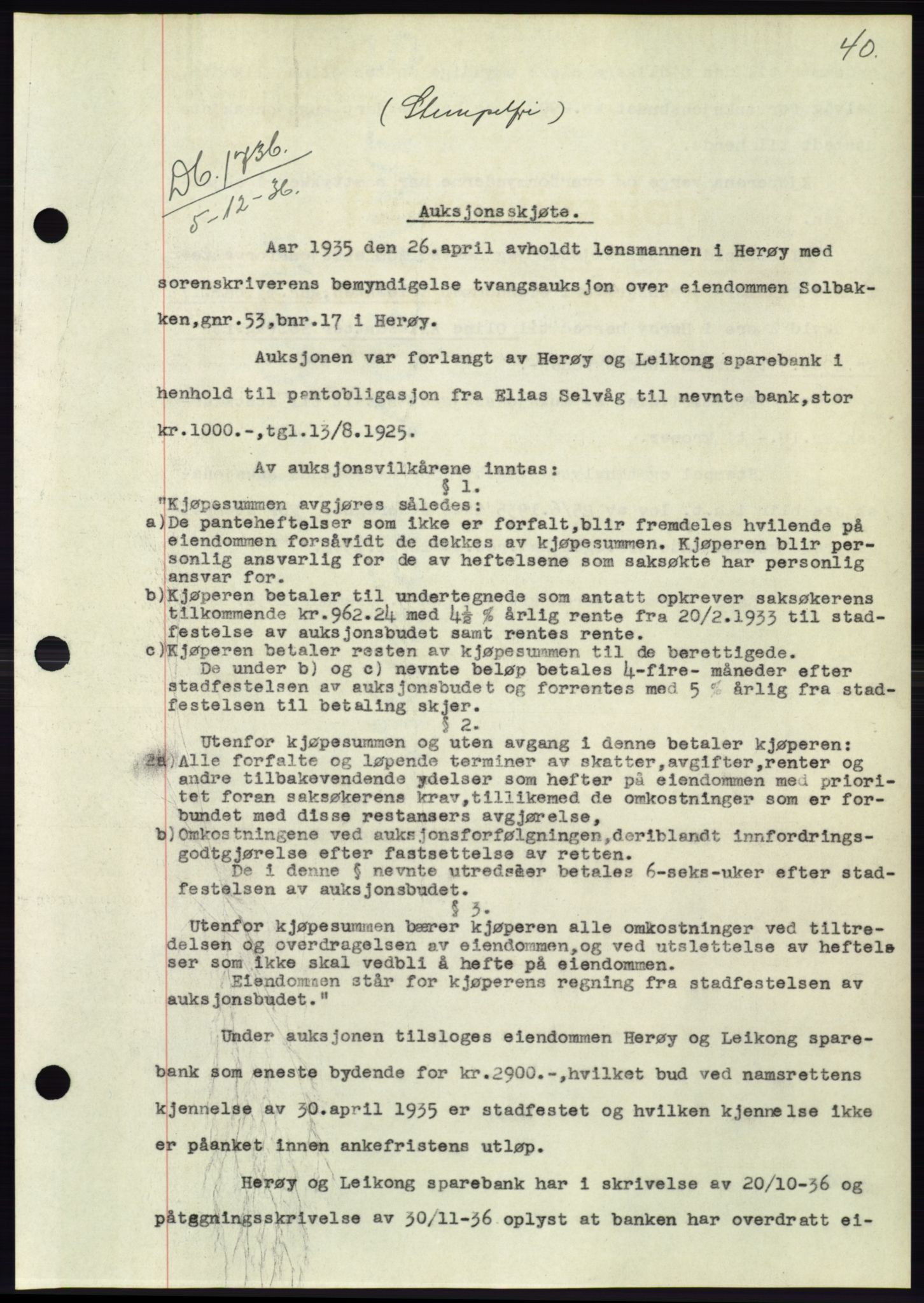 Søre Sunnmøre sorenskriveri, SAT/A-4122/1/2/2C/L0062: Mortgage book no. 56, 1936-1937, Diary no: : 1736/1936