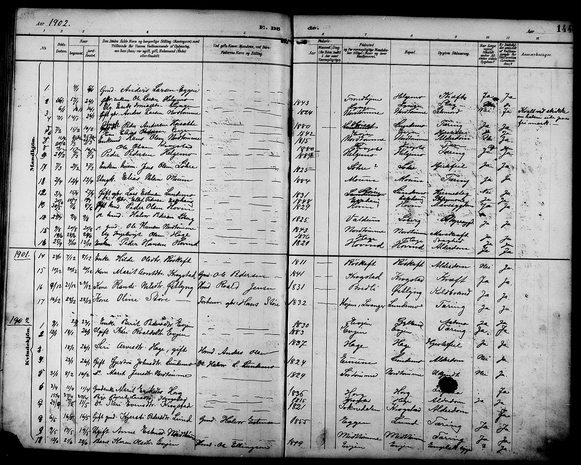 Ministerialprotokoller, klokkerbøker og fødselsregistre - Sør-Trøndelag, SAT/A-1456/692/L1111: Parish register (copy) no. 692C06, 1890-1904, p. 144