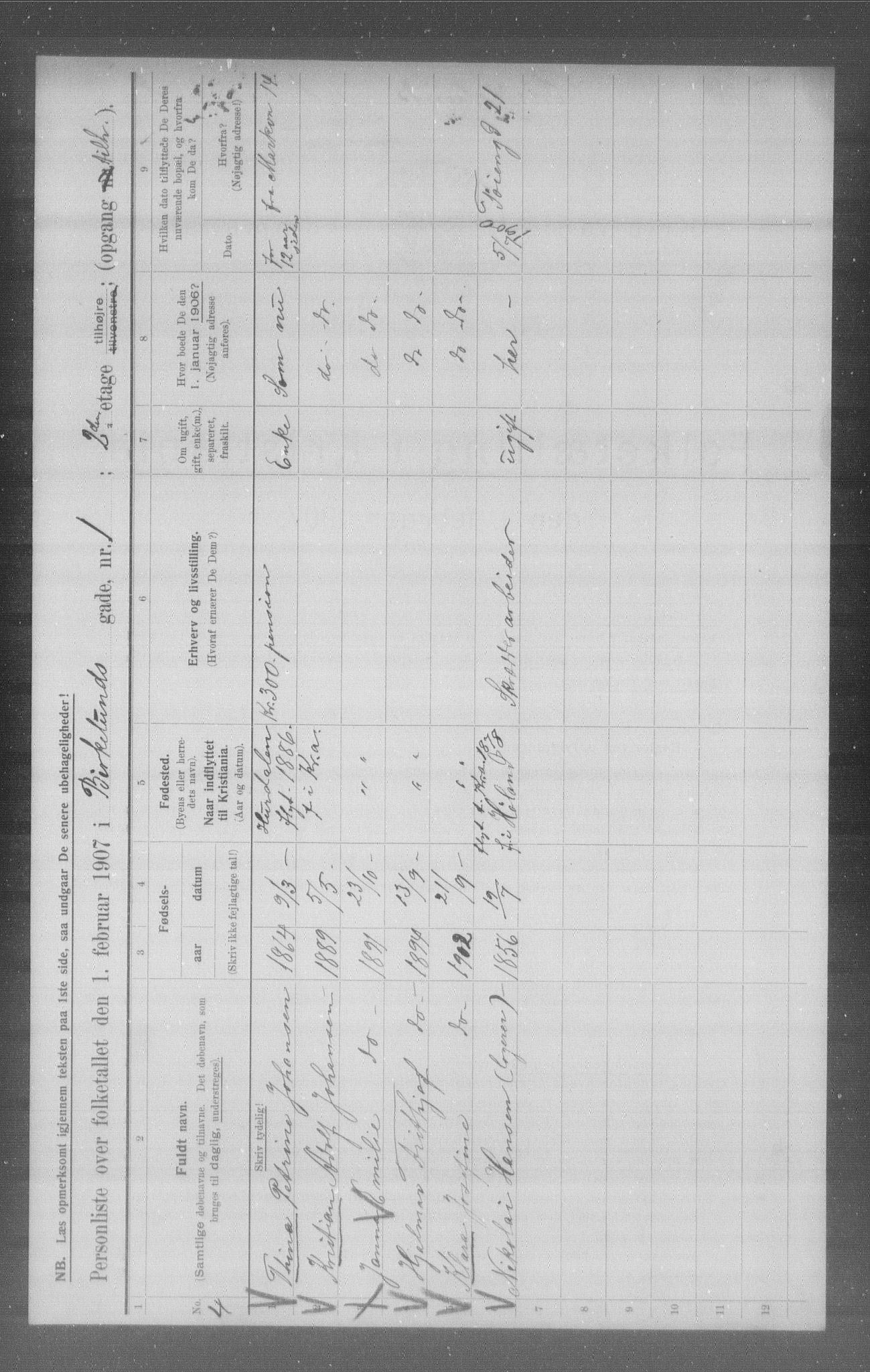 OBA, Municipal Census 1907 for Kristiania, 1907, p. 2826