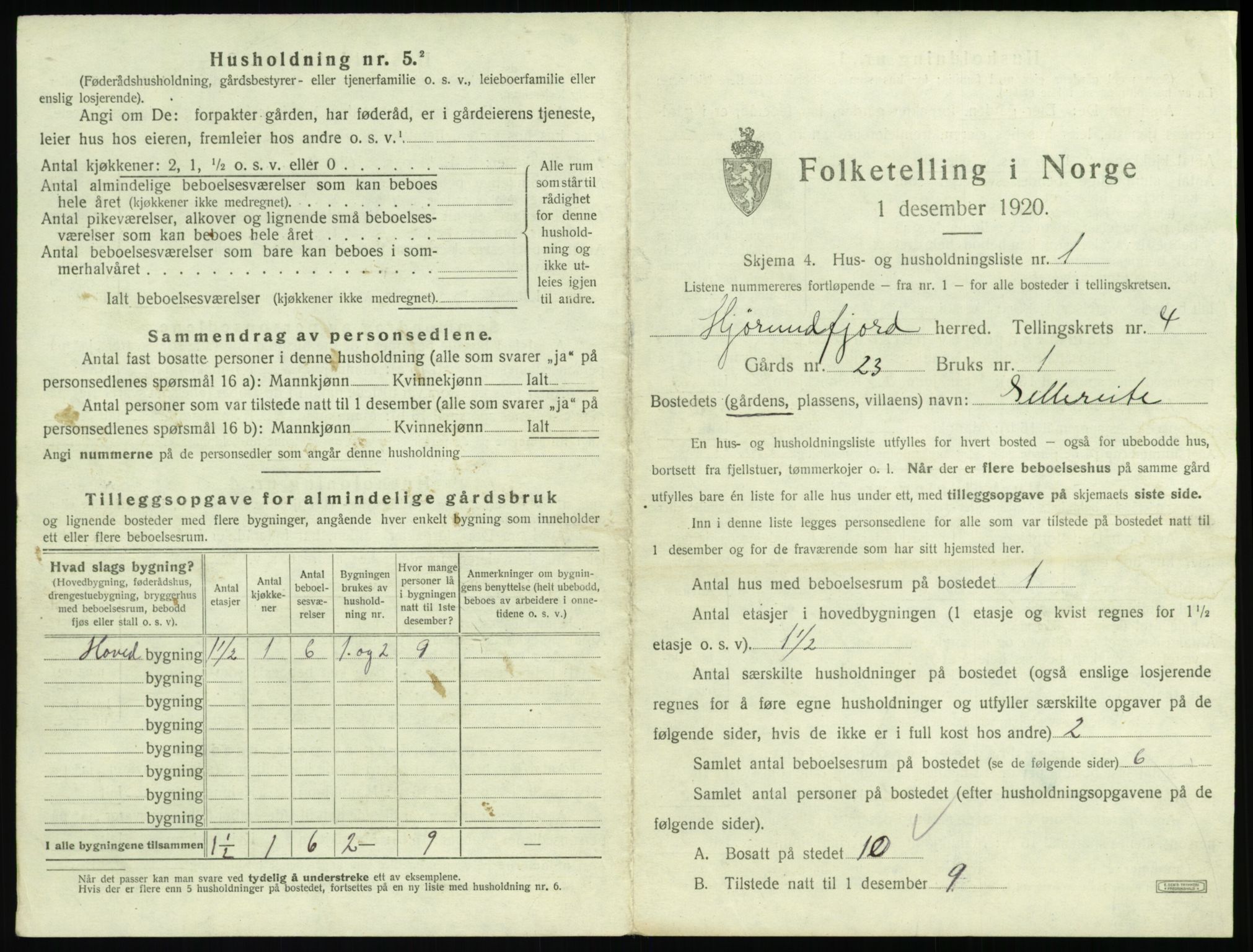 SAT, 1920 census for Hjørundfjord, 1920, p. 177