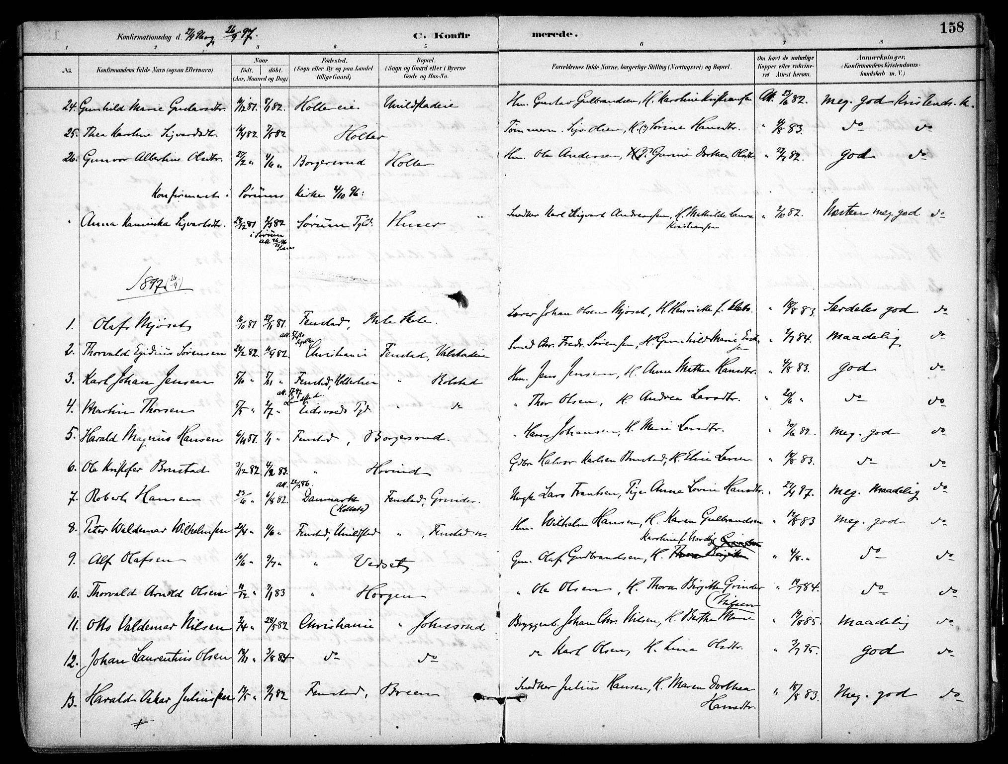 Nes prestekontor Kirkebøker, SAO/A-10410/F/Fb/L0002: Parish register (official) no. II 2, 1883-1918, p. 158