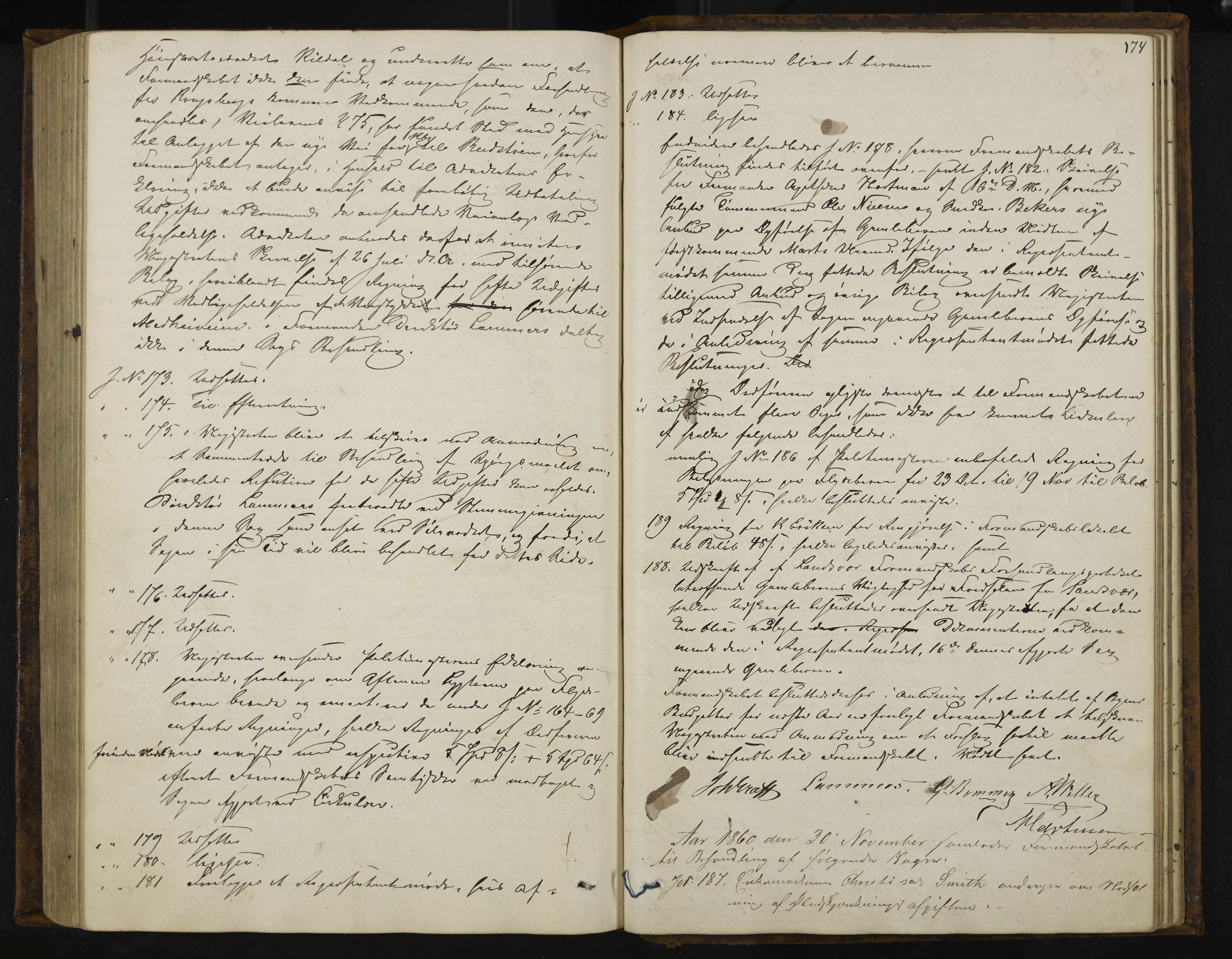 Kongsberg formannskap og sentraladministrasjon, IKAK/0604021-1/A/L0003: Møtebok med register, 1856-1861, p. 174