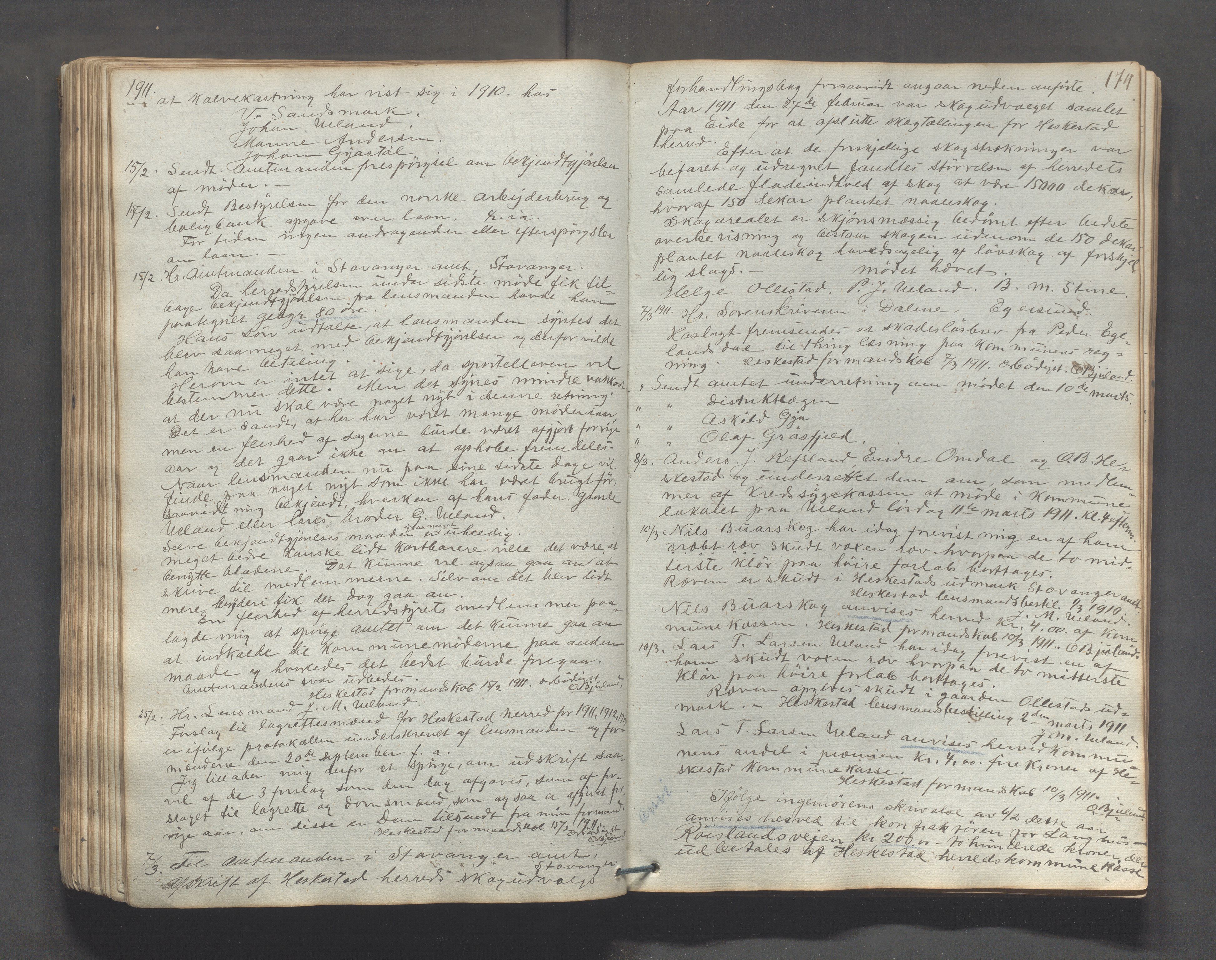 Heskestad kommune - Formannskapet, IKAR/K-101732/C/L0001: Journal (Og kopibok), 1837-1913, p. 174