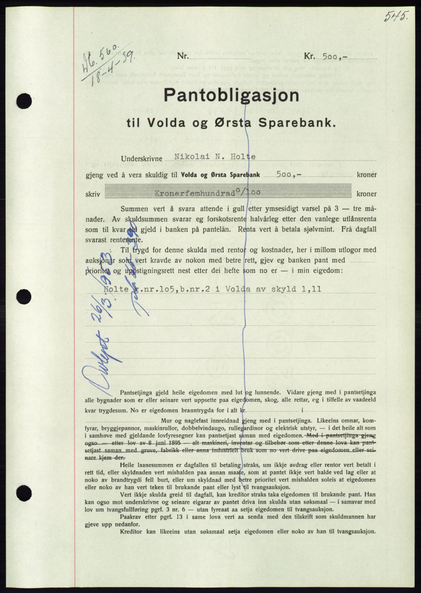 Søre Sunnmøre sorenskriveri, AV/SAT-A-4122/1/2/2C/L0067: Mortgage book no. 61, 1938-1939, Diary no: : 560/1939