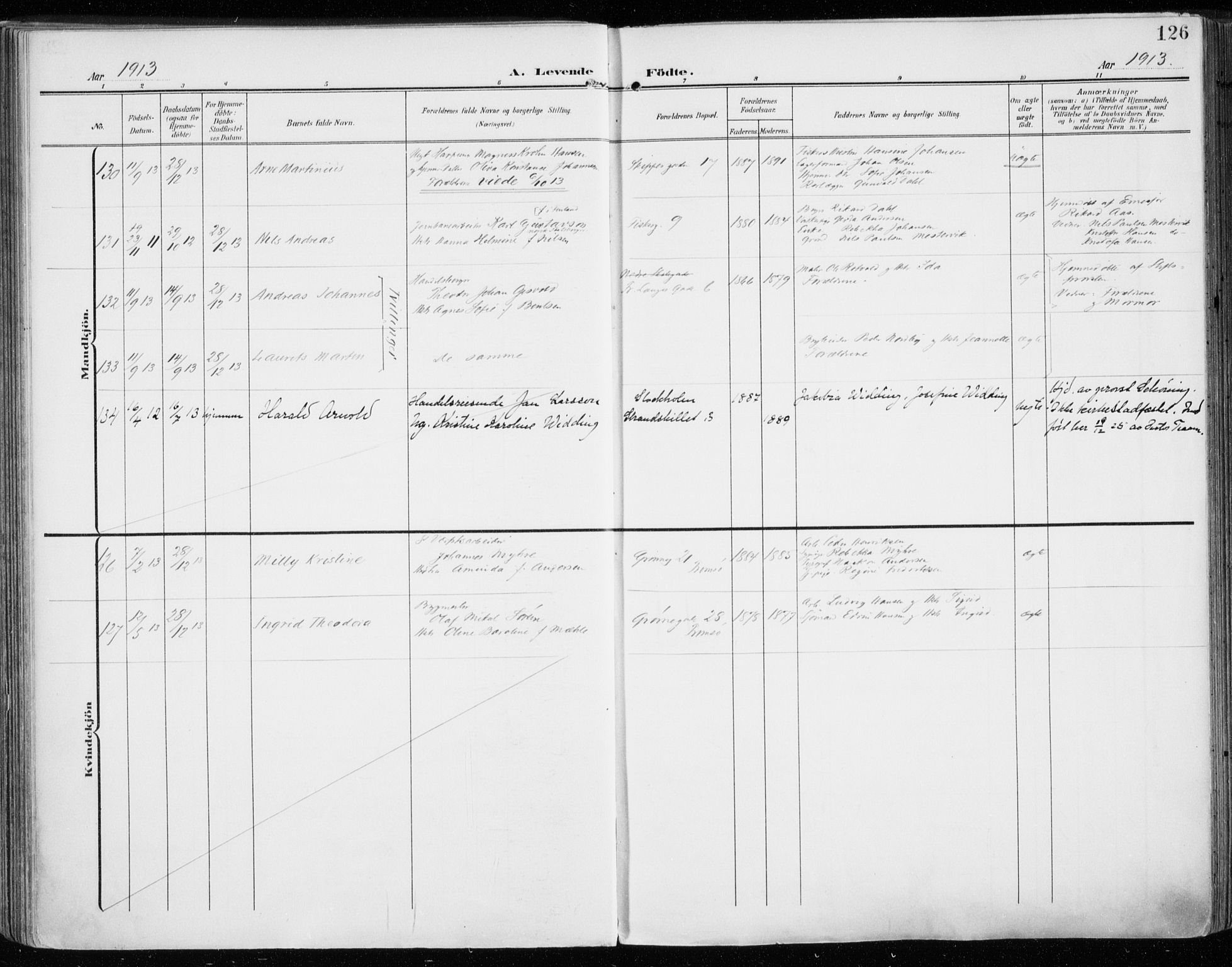 Tromsø sokneprestkontor/stiftsprosti/domprosti, AV/SATØ-S-1343/G/Ga/L0017kirke: Parish register (official) no. 17, 1907-1917, p. 126