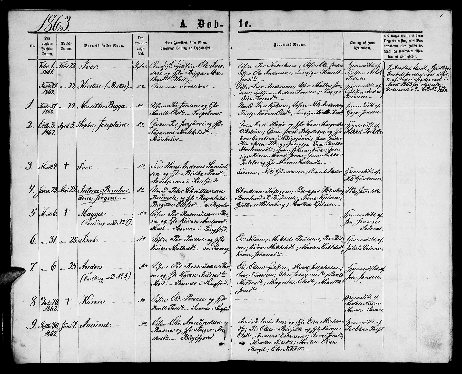 Sør-Varanger sokneprestkontor, SATØ/S-1331/H/Hb/L0001klokker: Parish register (copy) no. 1, 1863-1872, p. 1