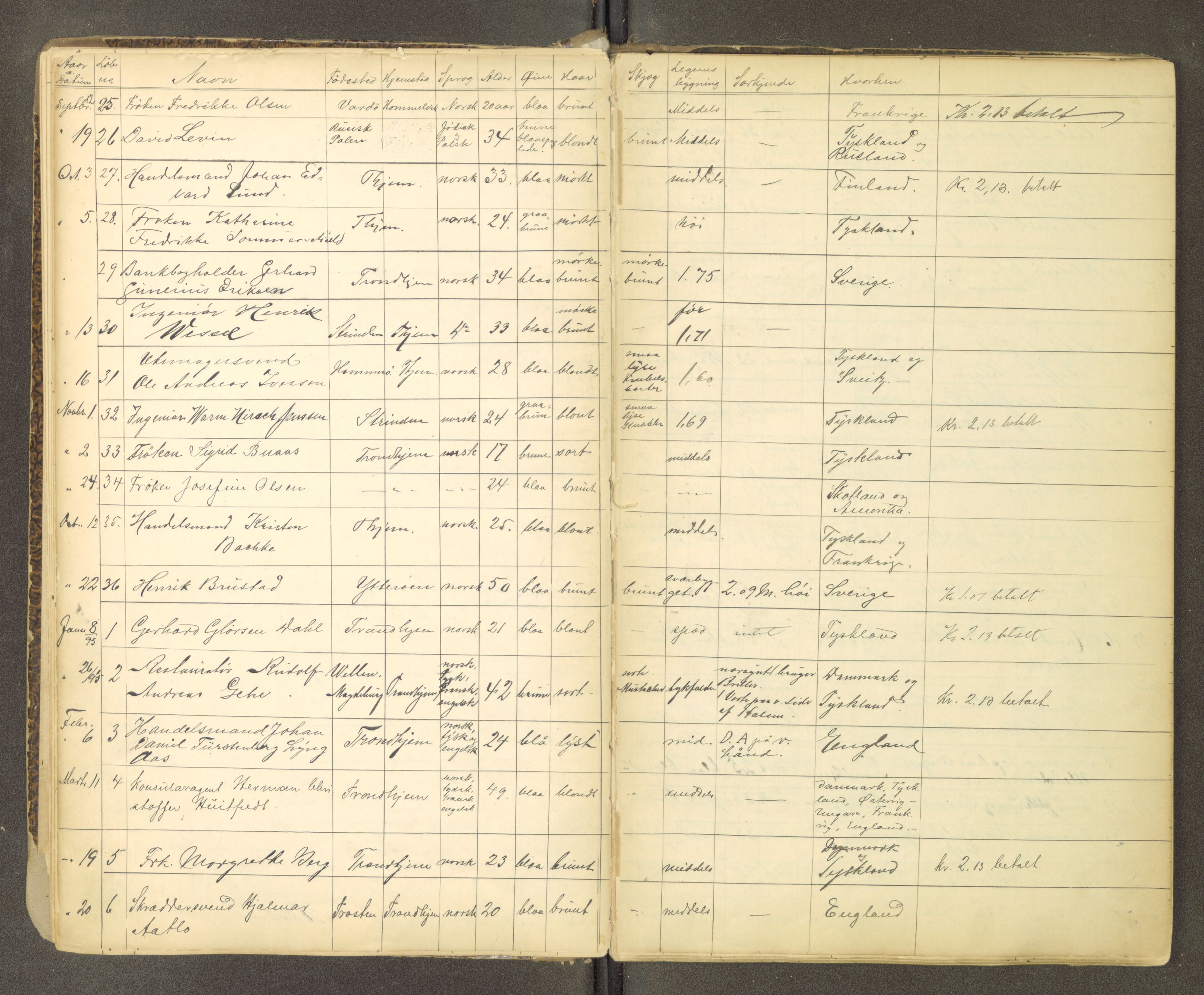Trondheim politikammer, AV/SAT-A-1887/1/30/L0012: Passprotokoll. Utstedte pass, 1890-1908