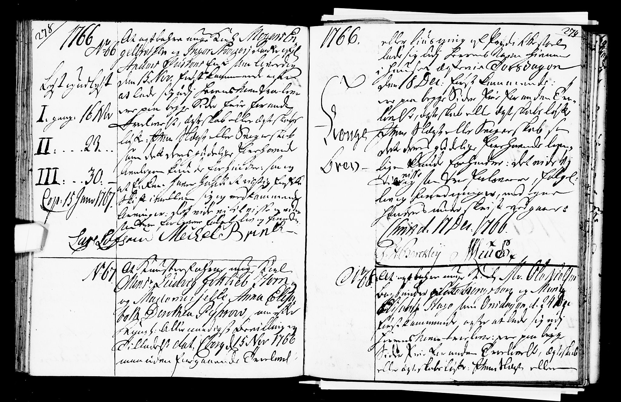 Oslo domkirke Kirkebøker, SAO/A-10752/L/La/L0008: Best man's statements no. 8, 1759-1769, p. 278-279